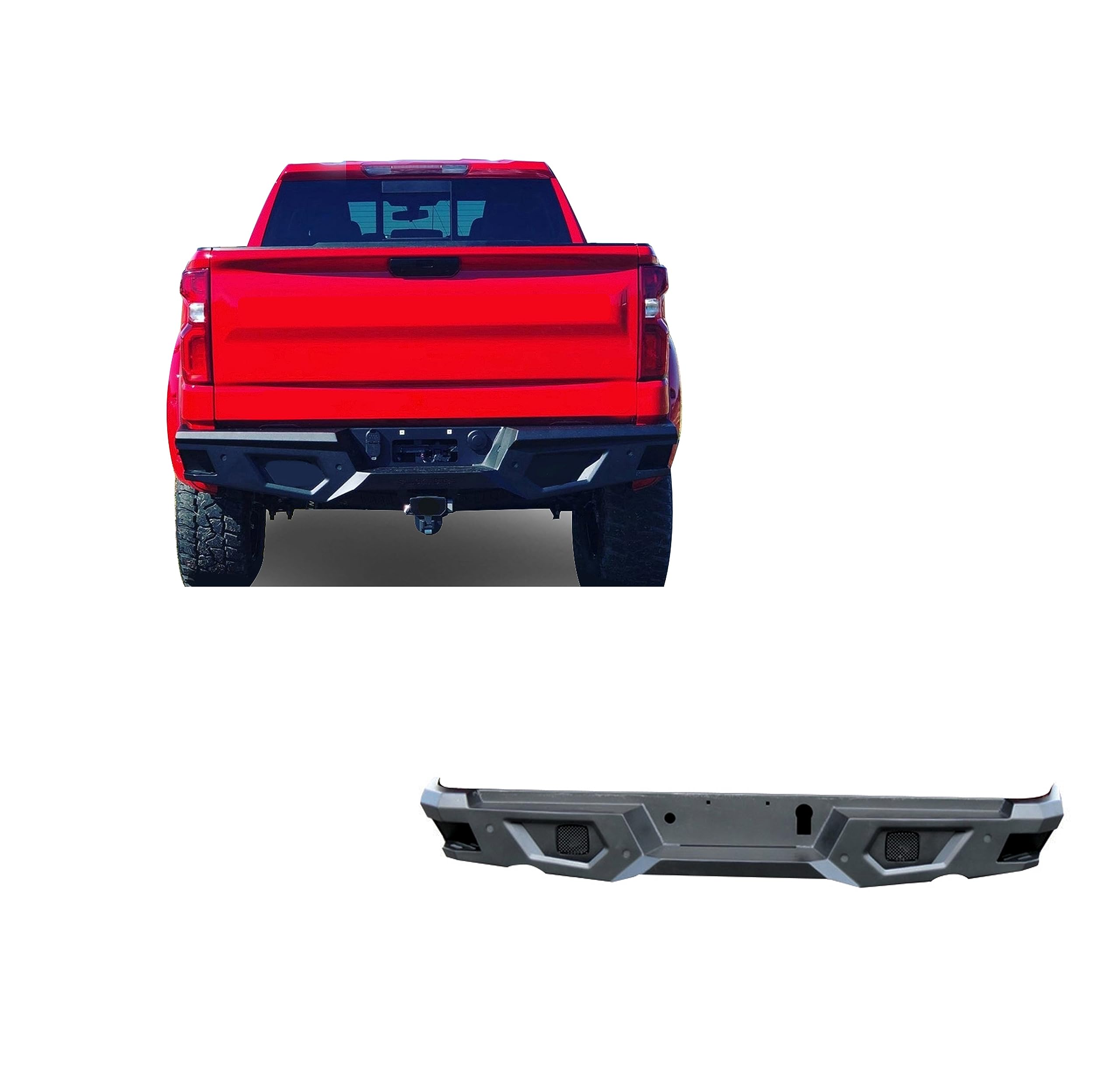 Heavy Duty Black Horse Armour Rear Bumper Matte Black Compatible with 19-24 Silverado 1500|2022 Silverado 1500 LTD|19-24 Sierra 1500|20-24 Silverado 3500 HD|20-24 Silverado 2500 HD-ARB-SI25-20