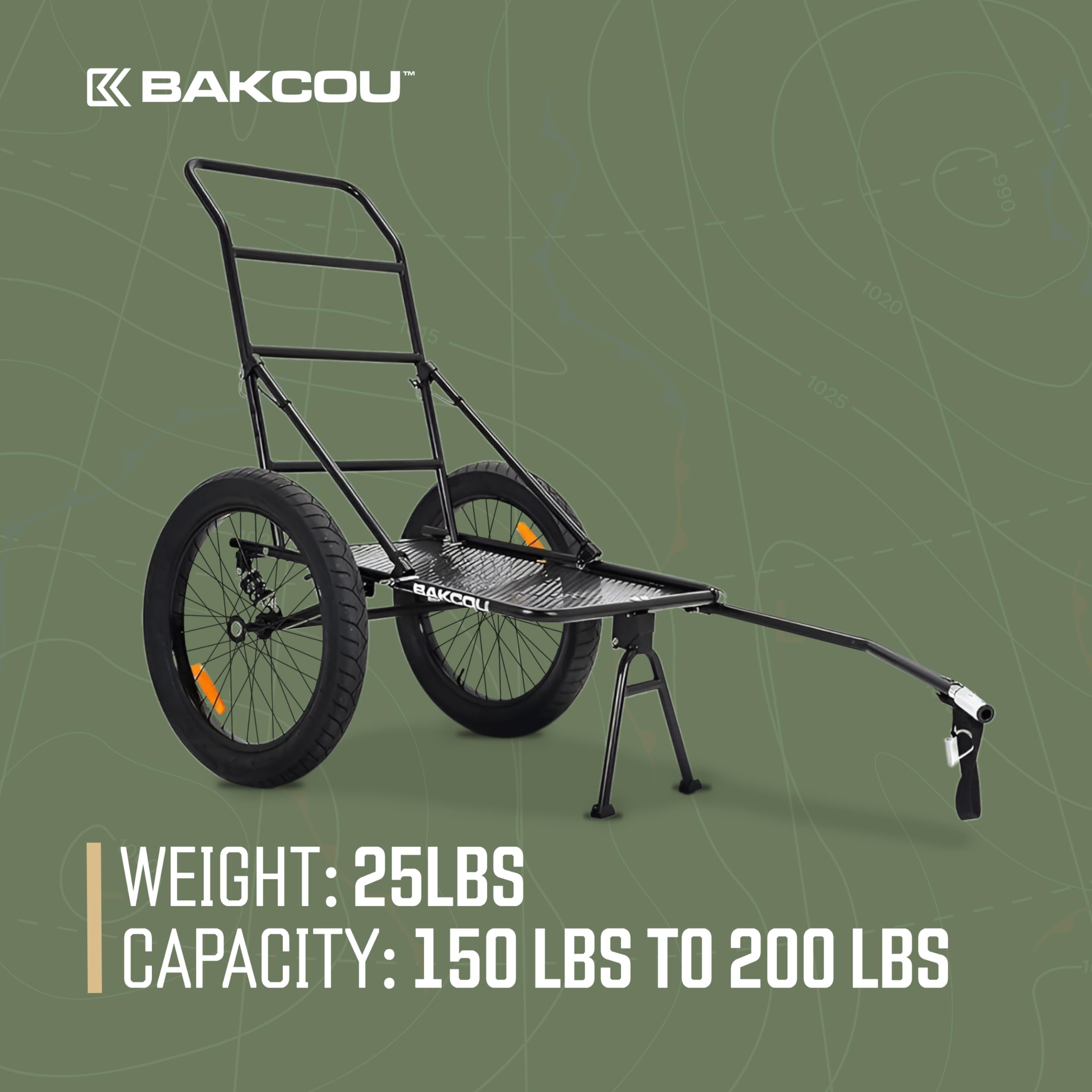 Folding Utility eBike Trailer - Bakcou Hitch Attachment, Axle Extenders, 16x3 Fat Tires, Heavy-Duty Cargo Storage Cart with Canvas Liner