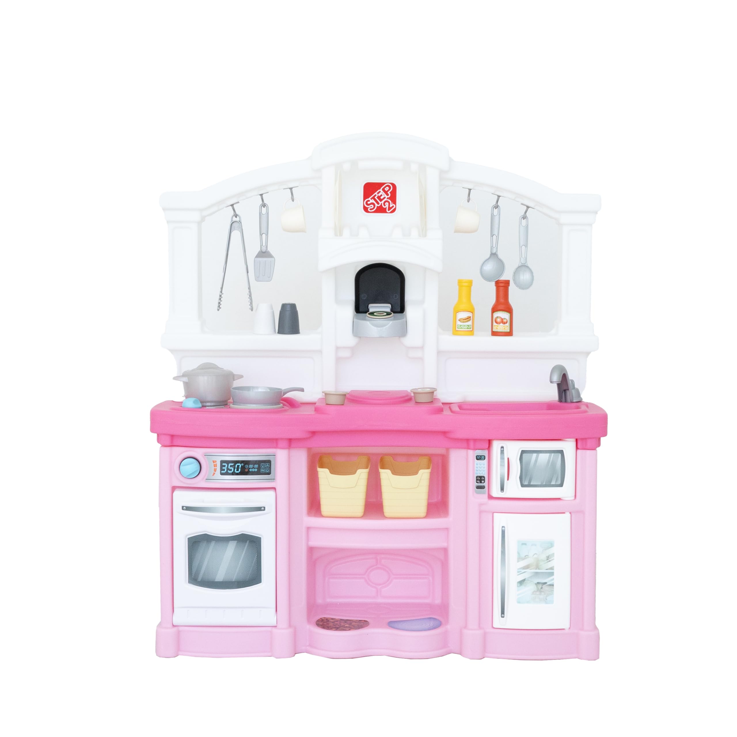 Step2 Fun with Friends Kitchen Playset Kids, Indoor/Outdoor Kitchenette, Interactive Play with Lights and Sounds, Durable Plastic, Includes 25 Piece Toy Accessories, Toddlers 2+ Years Old, Pink