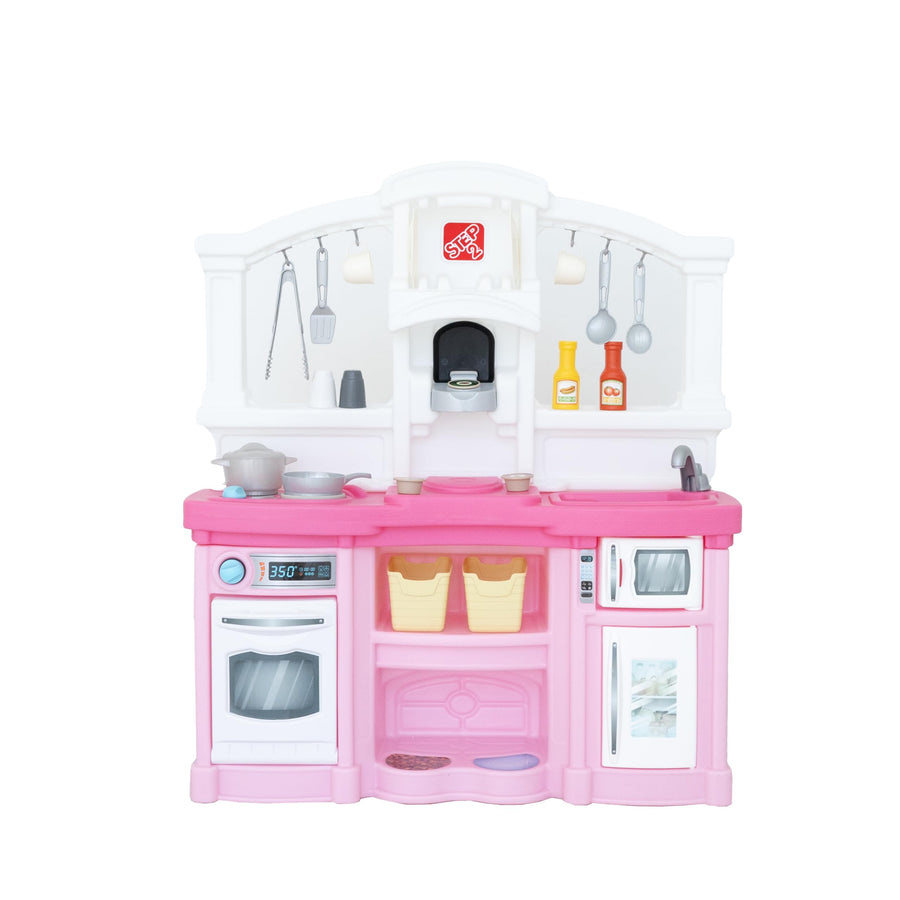 Step2 Fun with Friends Kitchen Playset Kids, Indoor/Outdoor Kitchenette, Interactive Play with Lights and Sounds, Durable Plastic, Includes 25 Piece Toy Accessories, Toddlers 2+ Years Old, Pink