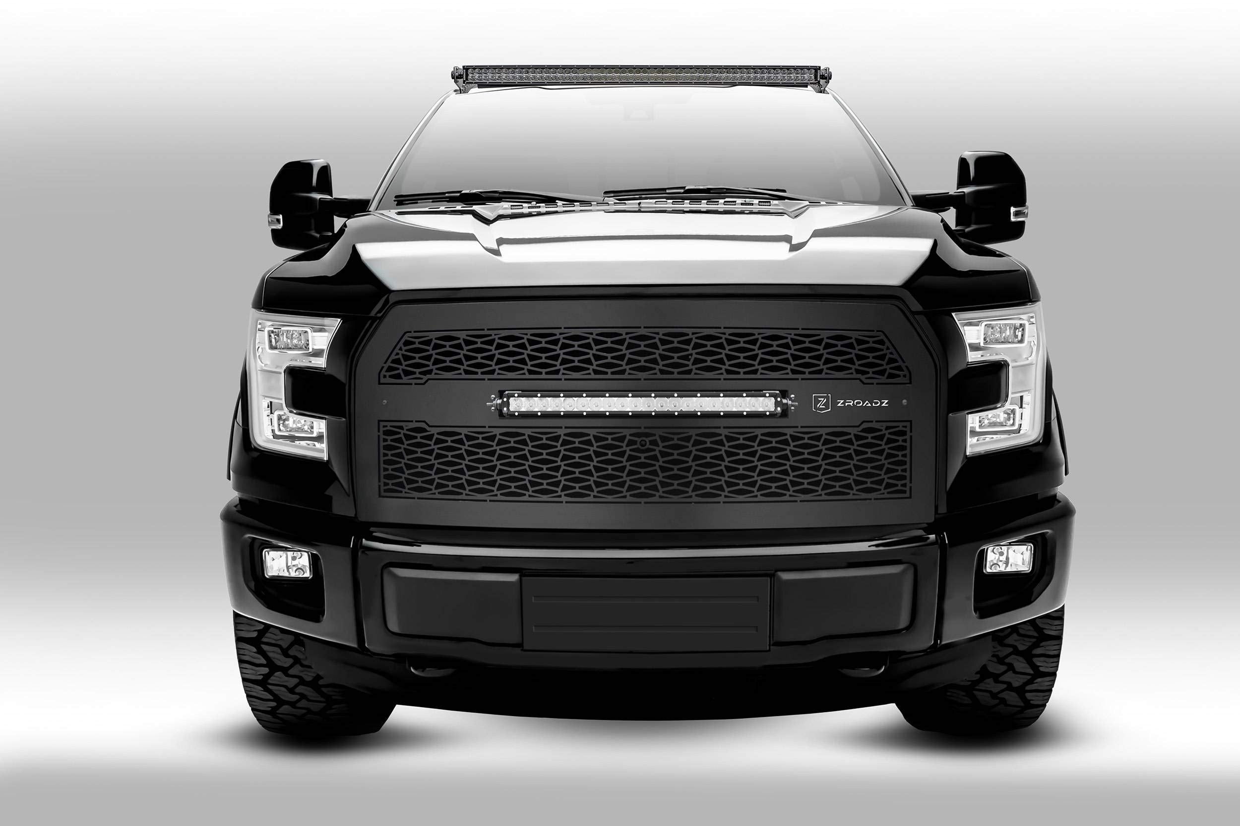 ZROADZ LED Mounting Bracket Front Roof - Compatible w/ 2015-2020 ALL Ford F-150 - to Mount (1) 50 Inch ZROADZ or similar style Curved LED Light Bar (Not Included) - PN Z335731, Black