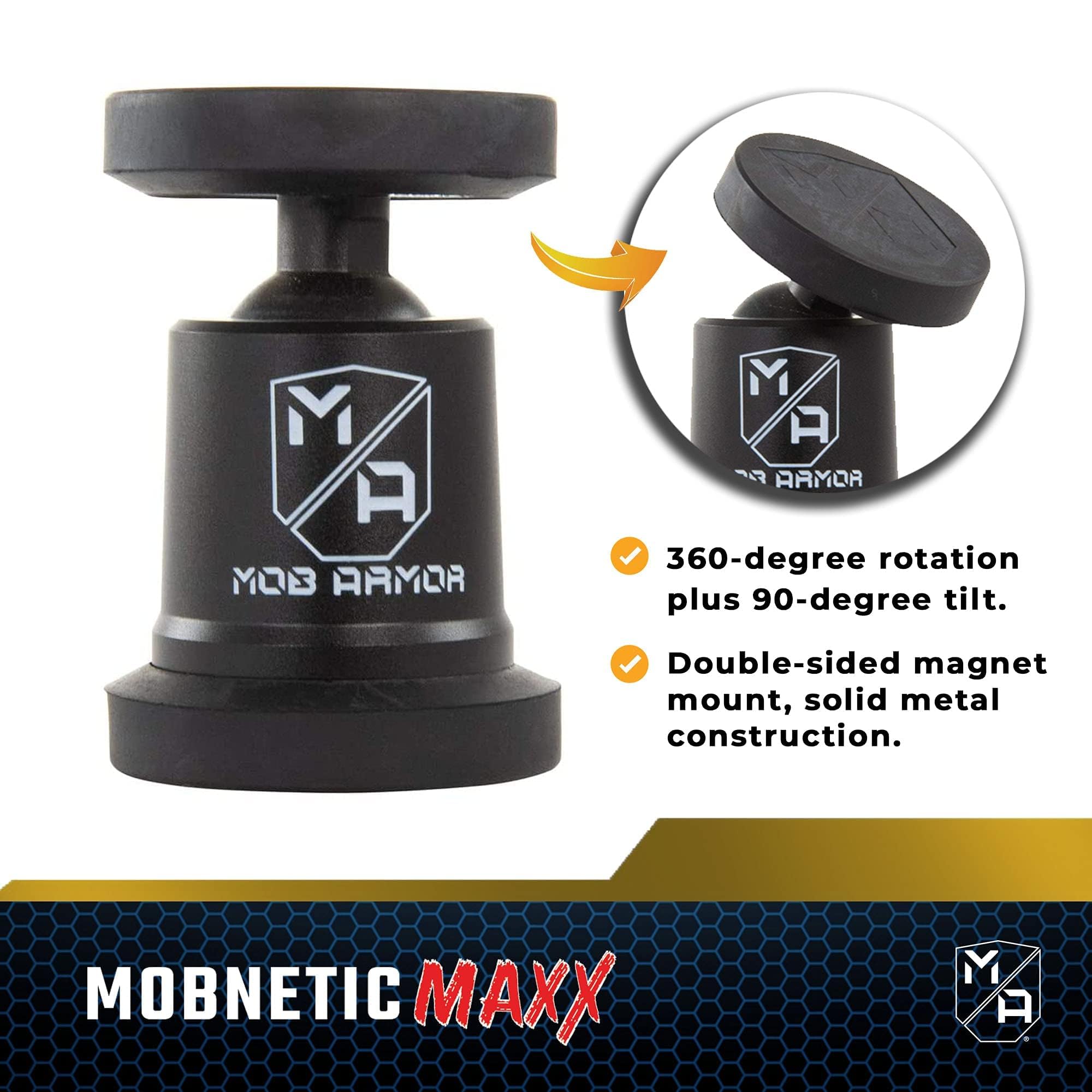 Mob Armor Maxx MobNetic - USA Assembled Magnetic Phone Holder for Car, Magnetic Car Phone Mount, 90-Degree Tilt, 360-Degree Rotation, Aluminum Metal, Compatible with iPhone & Android - Gunmetal