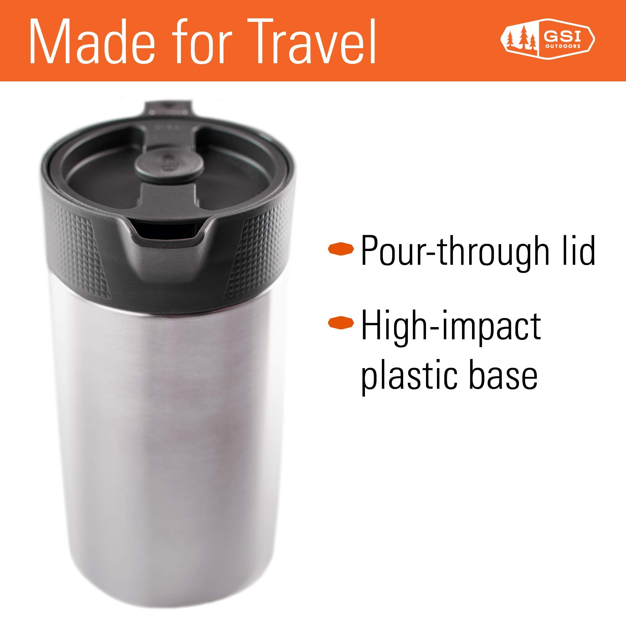 Glacier Stainless GSI Outdoors JavaPress, 30oz French Press Coffee Mug for Camping, Brushed