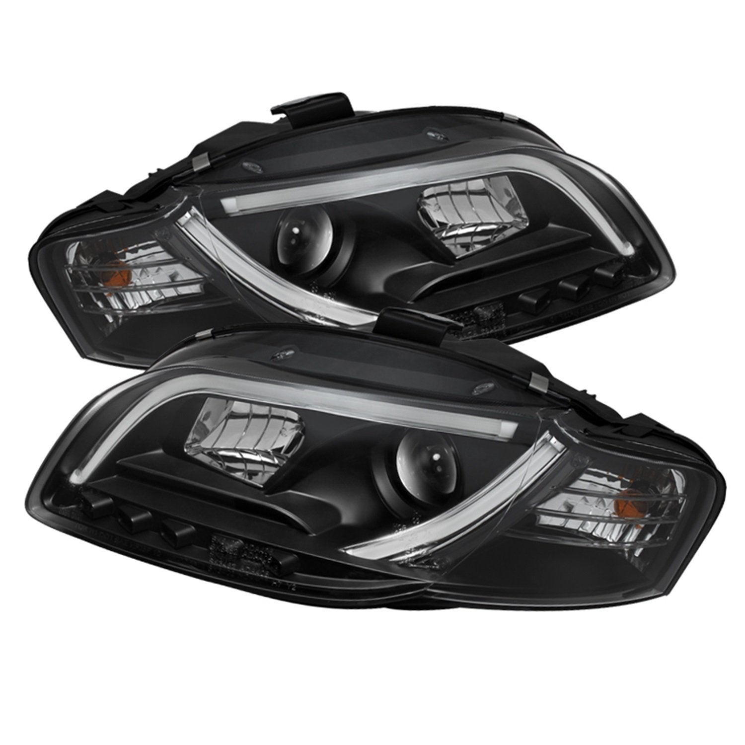 Audi A4 Black Halogen Projector Headlight with LED Daytime Running Light Tube Spyder Auto (PRO-YD-AA405-LTDRL-G2-BK)