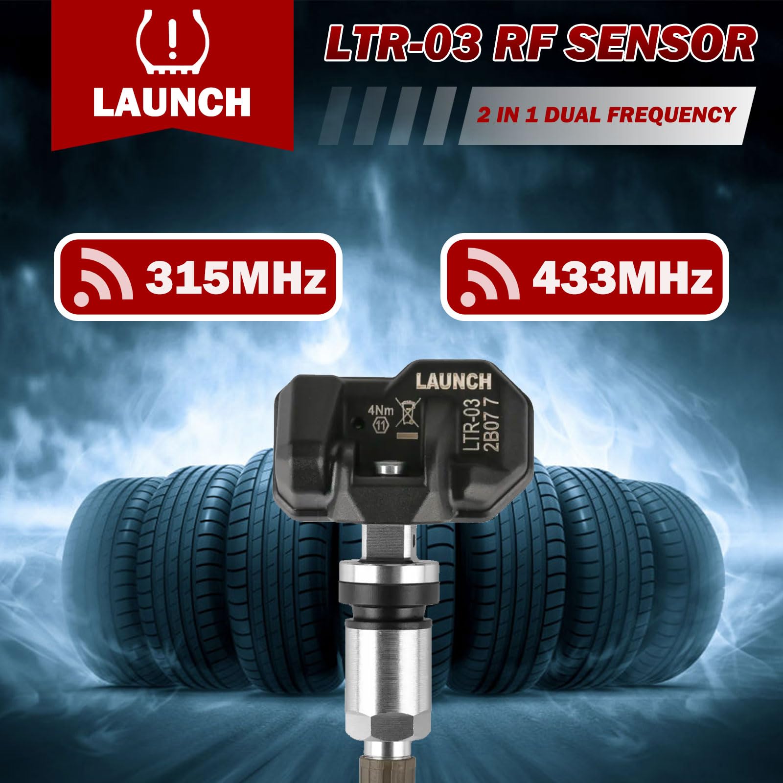 TPMS Sensor LAUNCH LTR-03 315MHz/433MHz Dual Frequency Screw-in Metal Tire Pressure Monitor System Programmable Replace OE-Sensor for LAUNCH TPMS Tool Update Version of LTR-01 - [Pack of 4]