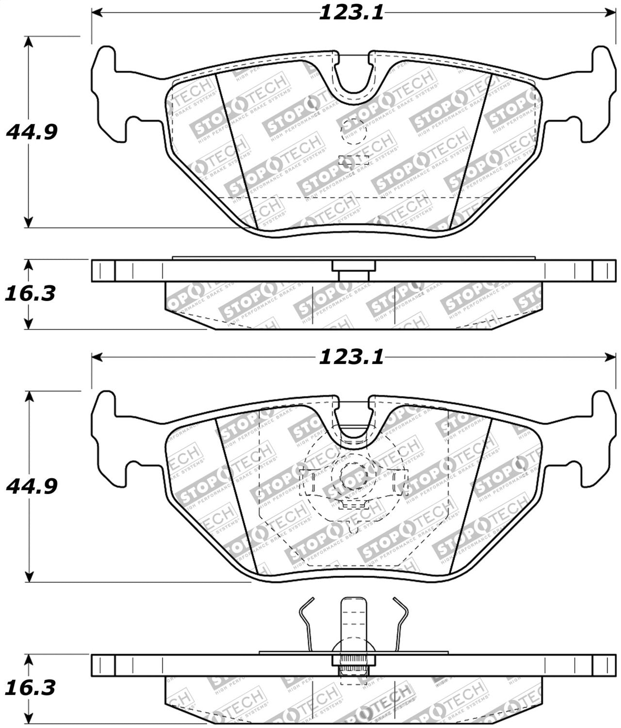 Rear StopTech 308.03960 Brake Pads with Shims and Hardware Street