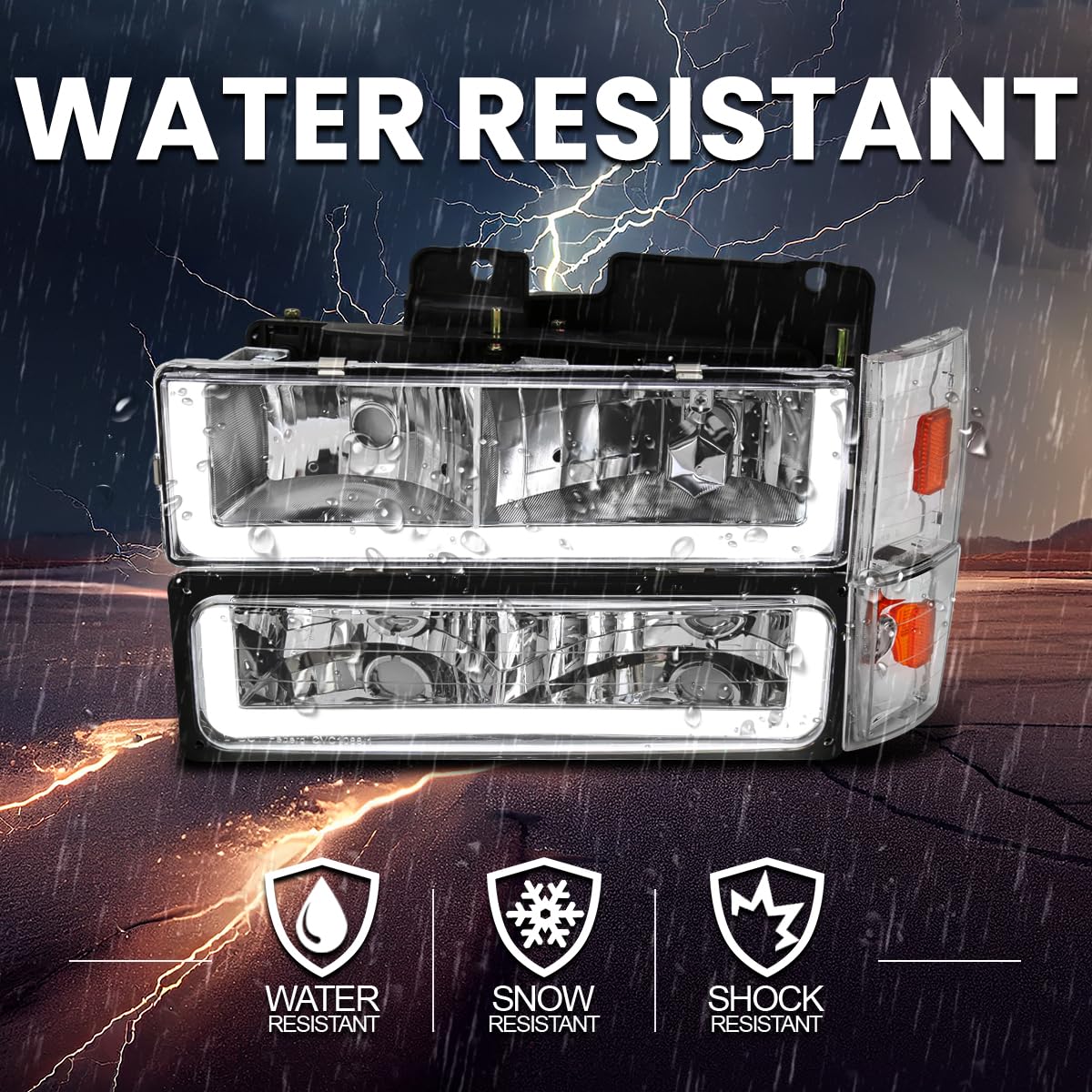 LED Tube Headlights + Bumper Lights + Corner Lights SPEC-D TUNING Compatible with 1988-1993 Chevy GMC C10 C/K Suburban, Left + Right Pair Headlamps Assembly