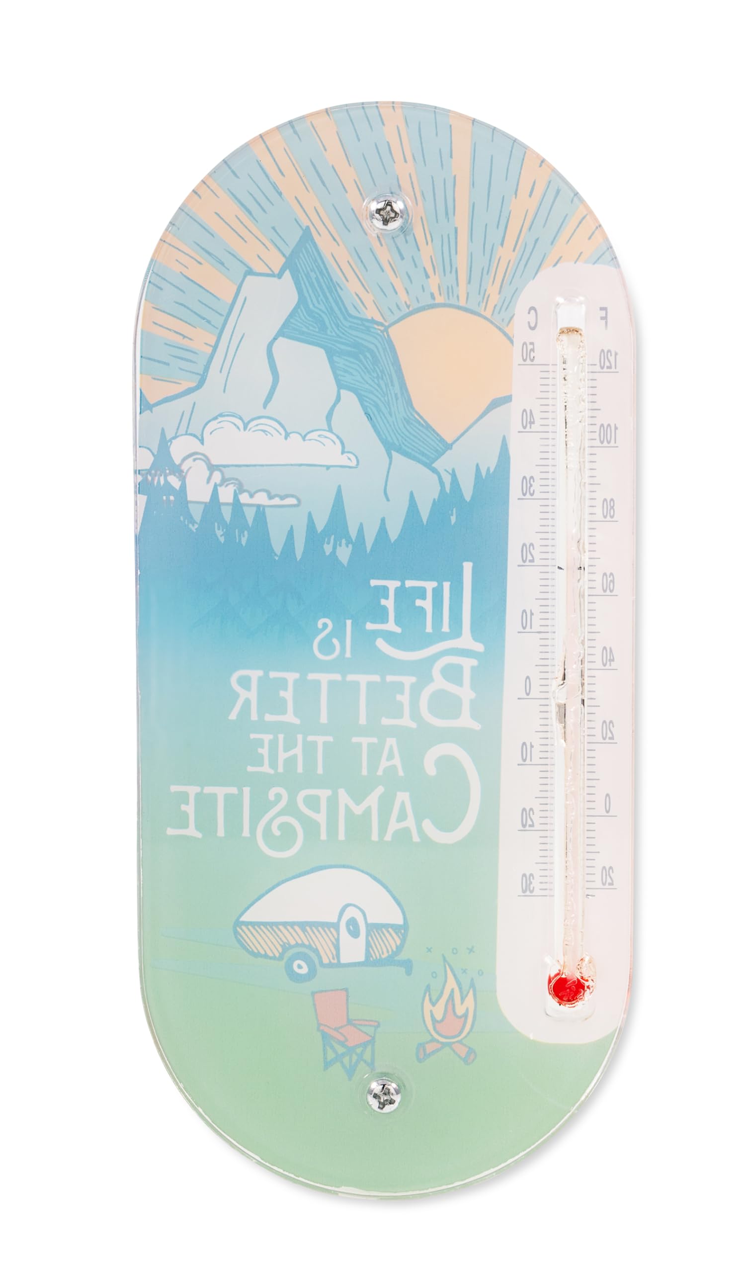 Indoor Outdoor Thermometer Camco Life is Better at The Campsite - Features Temperature Range from -22°F to 122°F & -30°C to 50°C - Includes 2 Suction Cups for Window Placement - Camping Design (53366)