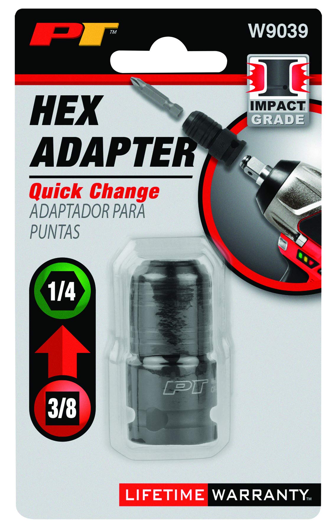 Heavy-Duty Performance Tool W9039 Chrome Molybdenum Steel 3/8-Inch Square Drive to 1/4-Inch Hex Bit Adapter with Quick Change Collar for Impact Tools