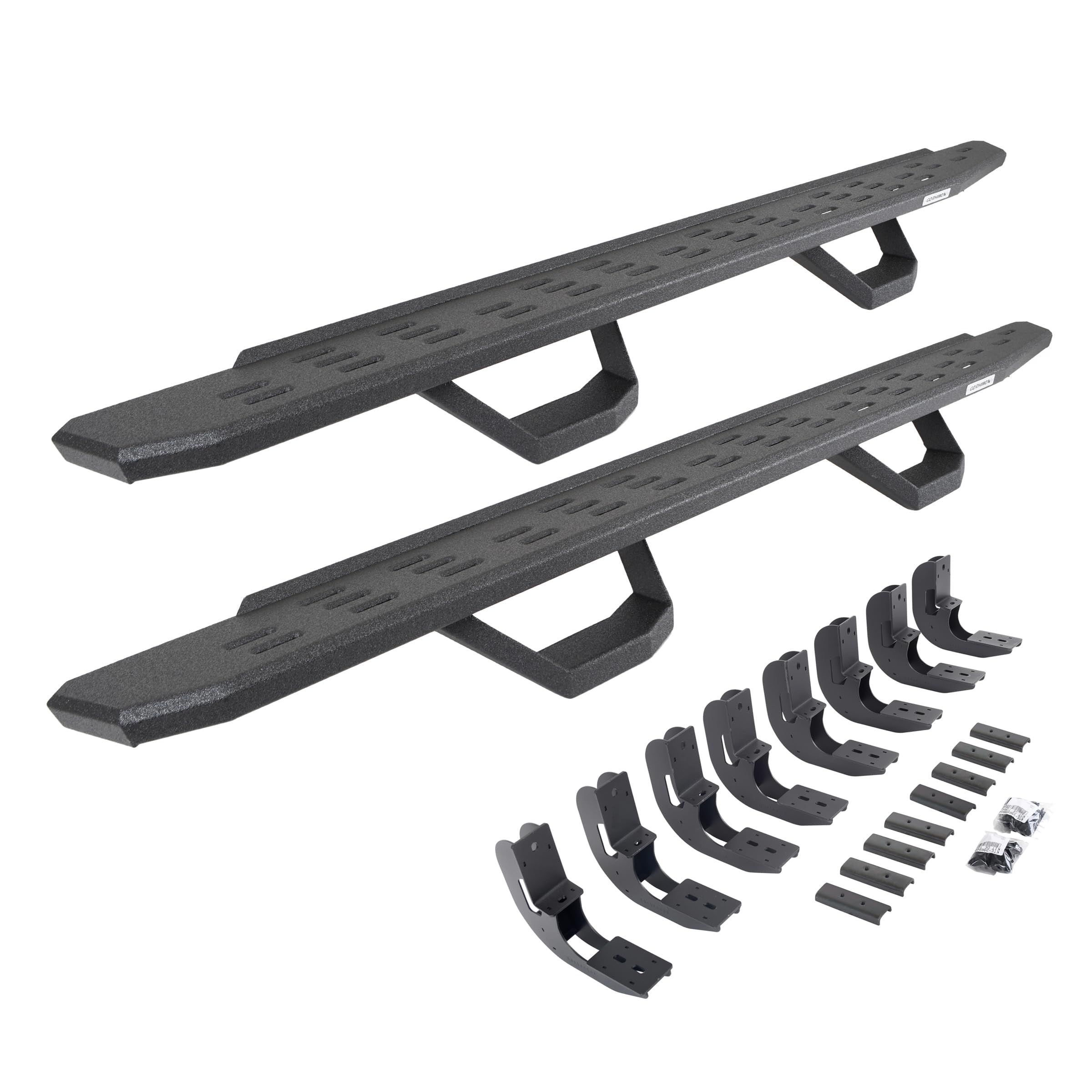 RB30 Running Boards, Go Rhino Brackets, & 2 Pair of Drop Steps | Galvanized Steel, Protective Bedliner Coating | 6960488020T | Fits 2019-2025 Chevrolet Silverado & GMC Sierra Double Cab (See Descr.)