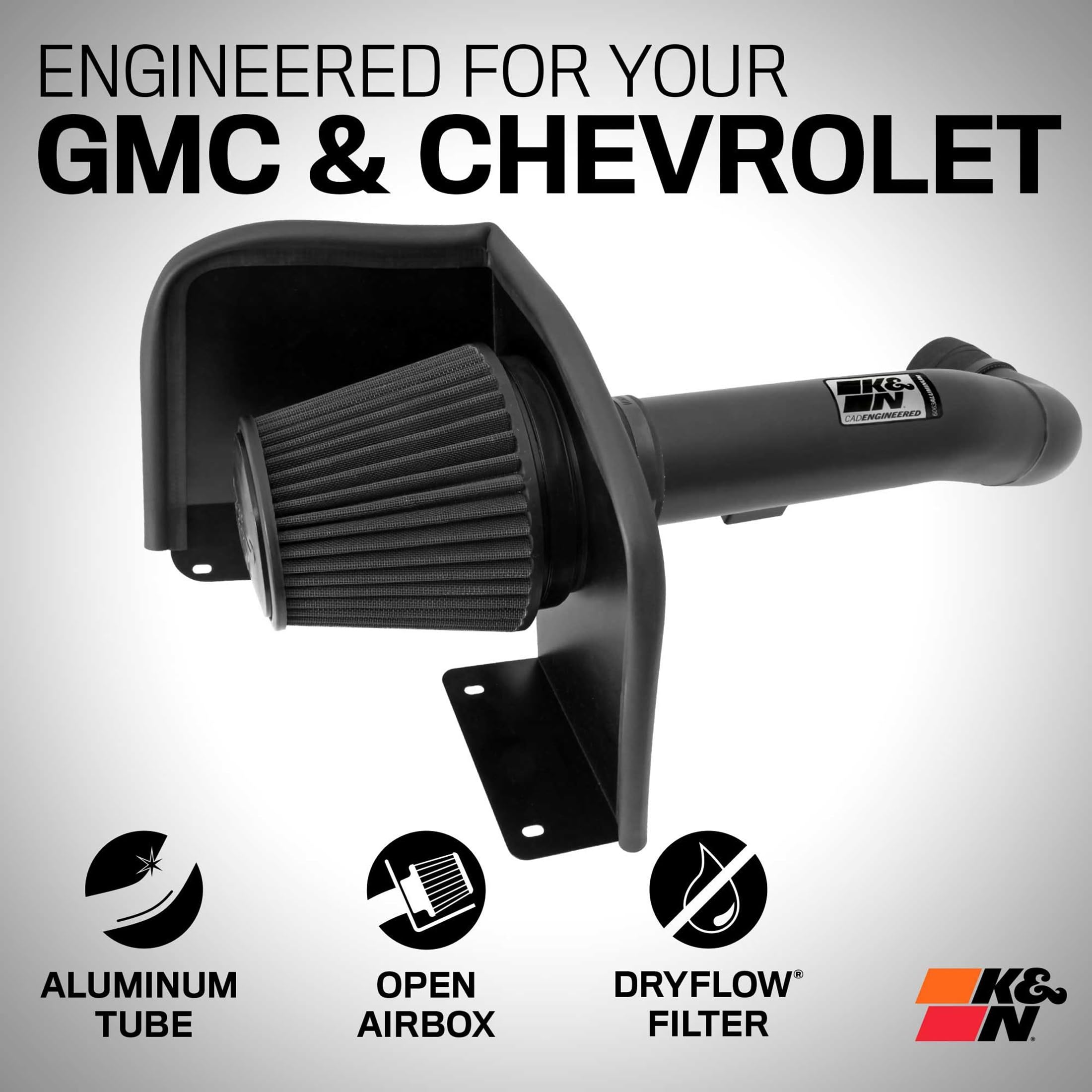 Cold Air Intake System K&N: Dry-Flow Air Filter, Increase Performance & Towing: Compatible with 2009-2014 Chevy/GMC/Cadillac Silverado, Suburban, Tahoe, Sierra, Yukon, Escalade, Avalanche, 71-3070