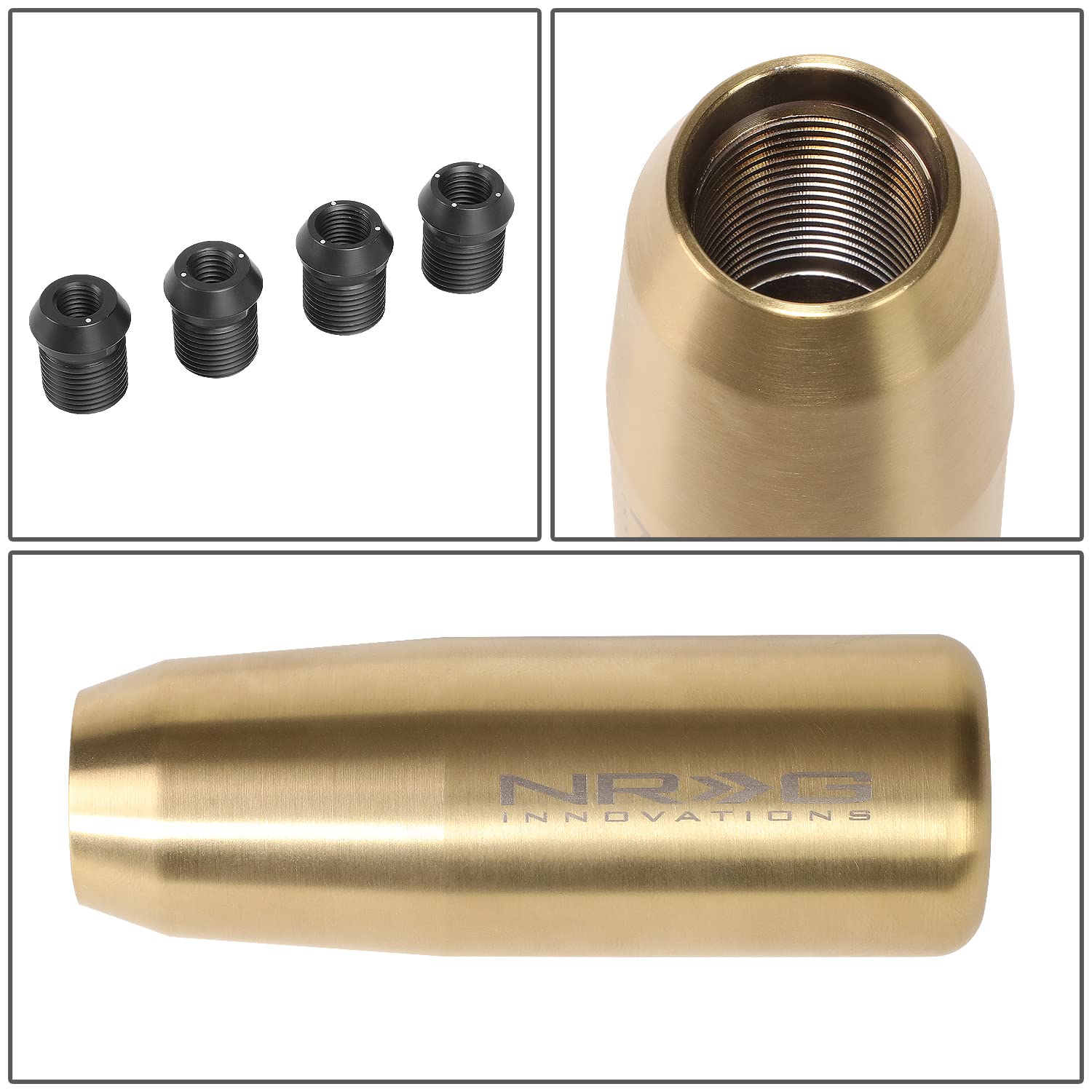 NRG Innovations Shift Knob NRG-SK-450CG Tapered Cylinder Style Lever Stick Shifter Handle Billet Metal Anodized for M10 X 1.25, M10 X 1.5, M12 X 1.25, M12 X 1.5 Thread Pattern Shifter, Chrome Gold