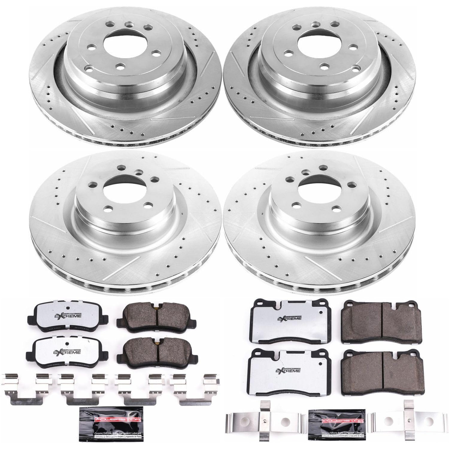 Power Stop Brake Kit Front and Rear For 2006 2007 2008 2009 Land Rover Range Rover - Truck & Tow Carbon Fiber Ceramic Pads & Drilled and Slotted Rotors Replacement, K5744-36