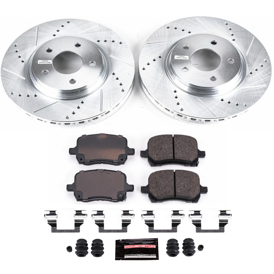 Power Stop K1610 Z23 Carbon Fiber Brake Pads with Drilled & Slotted Brake Rotors Kit For Cobalt, Cob, HHR, Malibu, Pontiac, Pontiac G6, Aura, Ion [Model Specific]