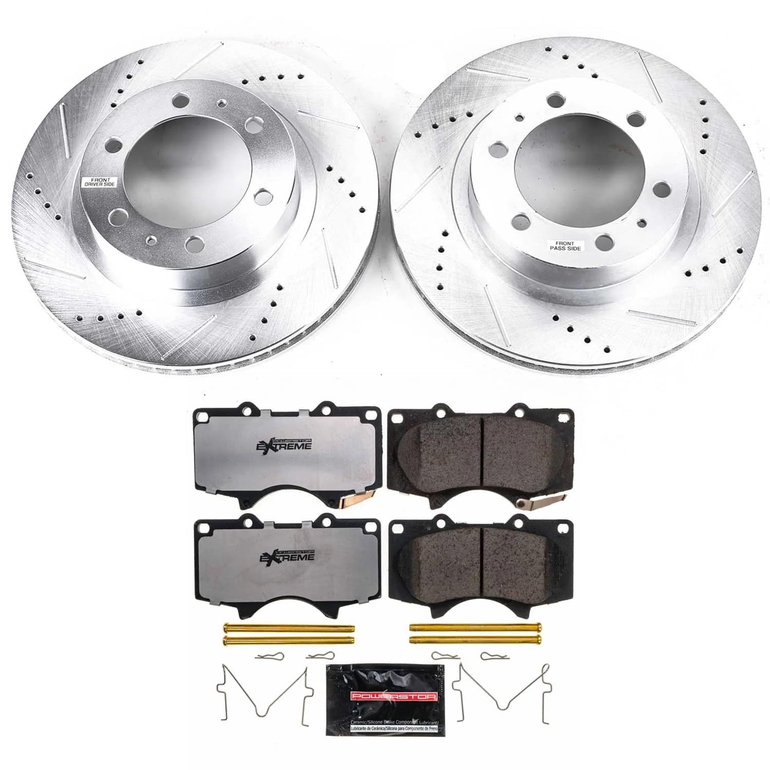 Power Stop Brake Kit Front For 2003 2004 2005 2006 2007 2008 2009 Toyota 4Runner - Truck & Tow Carbon Fiber Ceramic Pads & Drilled and Slotted Rotors Replacement, K137-36