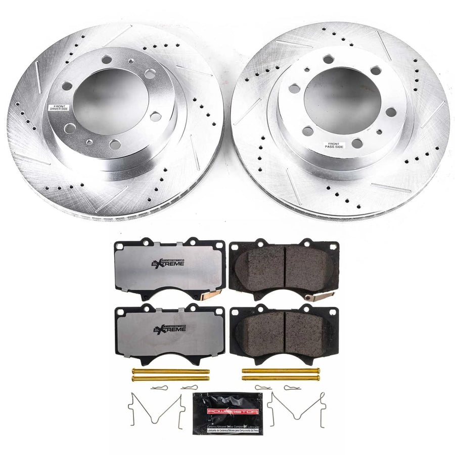 Power Stop Brake Kit Front For 2003 2004 2005 2006 2007 2008 2009 Toyota 4Runner - Truck & Tow Carbon Fiber Ceramic Pads & Drilled and Slotted Rotors Replacement, K137-36