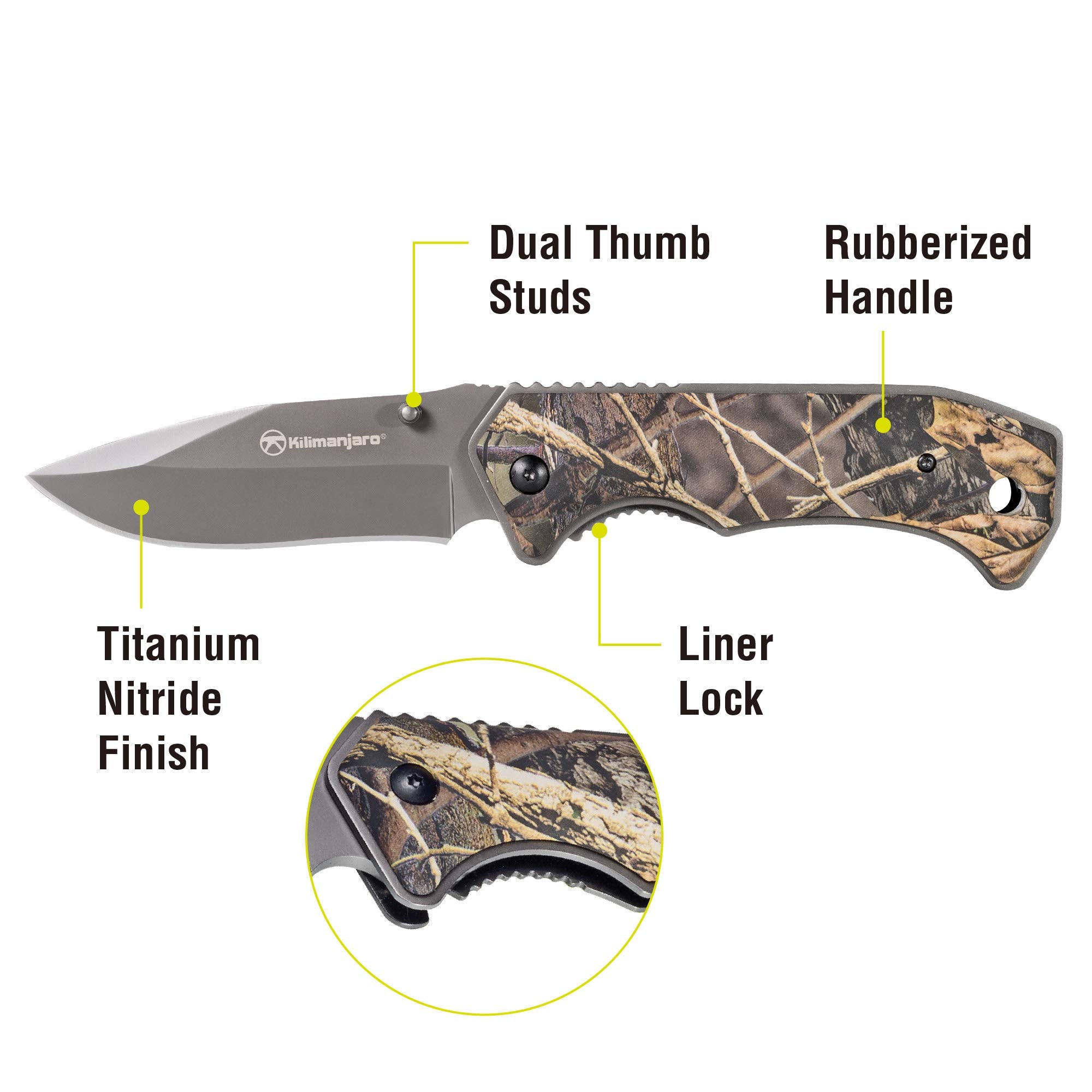Victus Kilimanjaro Folding Knife, Drop Point Titanium Nitride Coated Blade, Camo, One Size