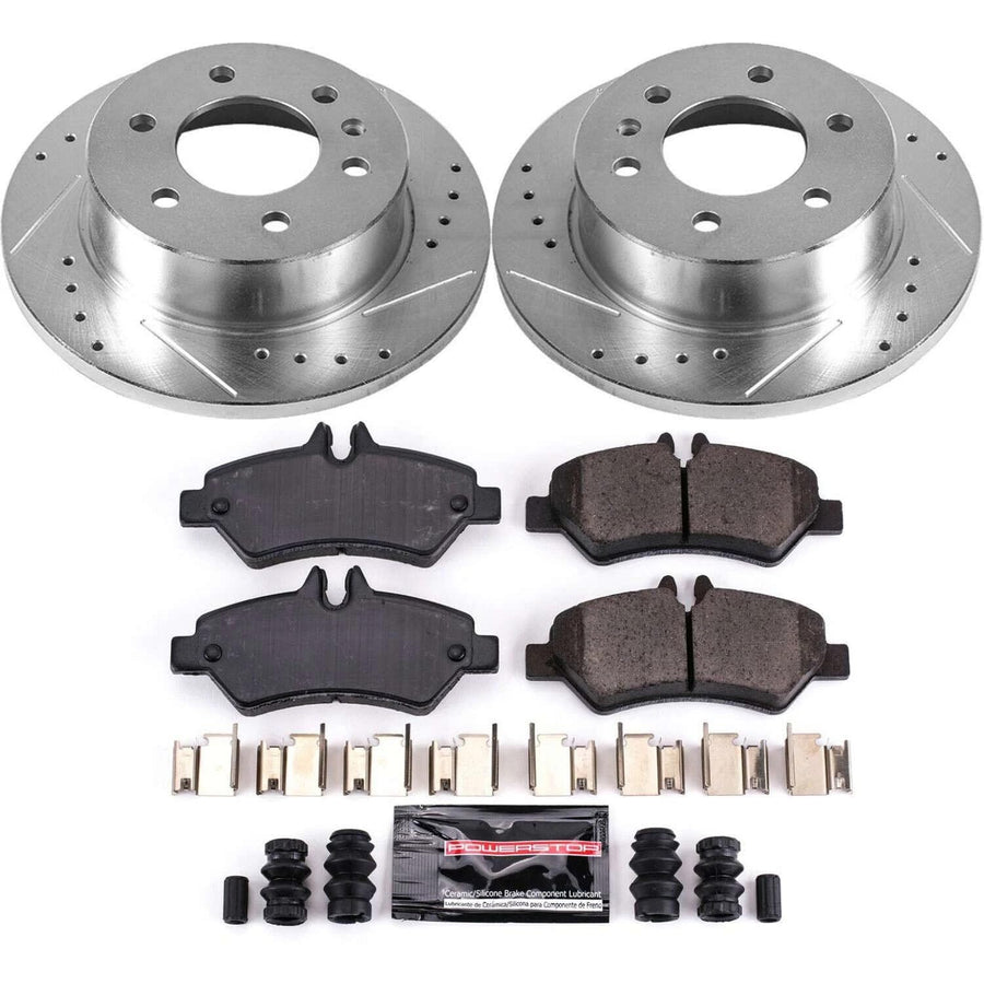 Power Stop K6198 Z23 Carbon Fiber Brake Pads Rear with Drilled & Slotted Brake Rotors Kit For Sprinter 2500, Sprinter 3500, Freightliner Sprinter 2500, Freightliner Sprinter 3500 [Model Specific]