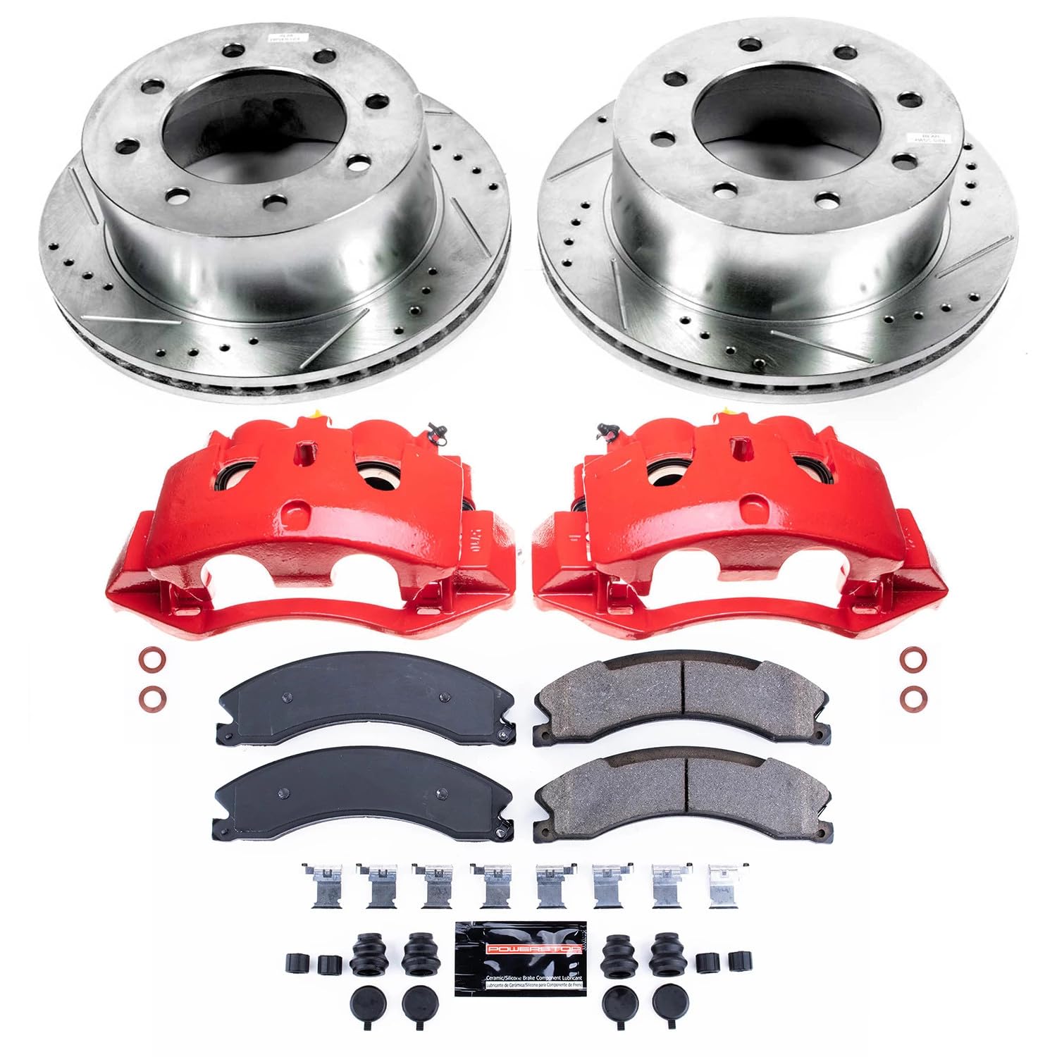 Power Stop Evolution Sport KC7375 Rear Caliper Kit-Drilled/Slotted Rotors, Carbon Ceramic Brake Pads, Calipers
