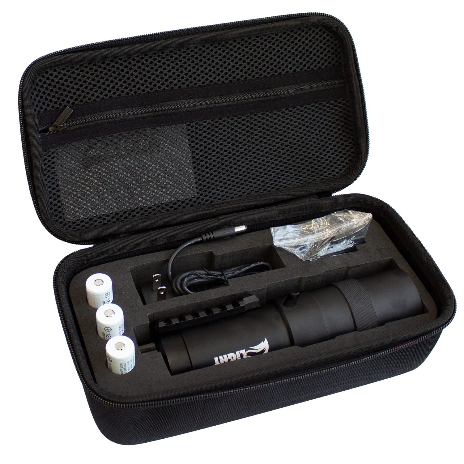Coyote Light Durable Lightweight Portable Waterproof Fogproof Adjustable Intensity Rechargeable Night Vision Hunting Flashlight, Red LED, Case, 1" Scope Mount & Charger Included
