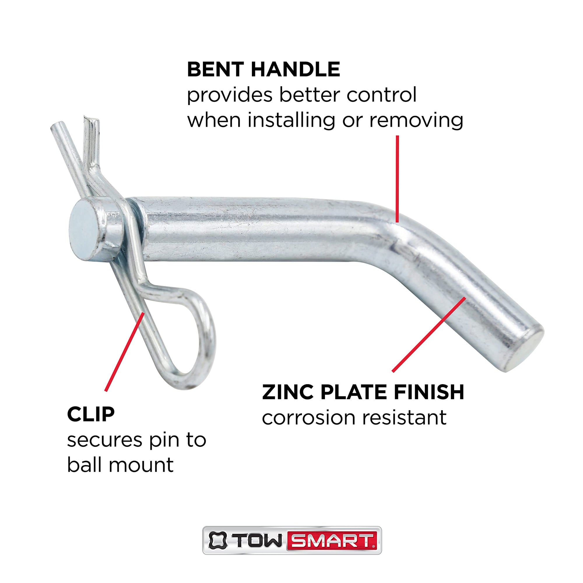 Standard Steel TOWSMART Bent Hitch Pin with Clip, 1/2 in. Diameter Pin, Fits 1-1/4 in. Receivers
