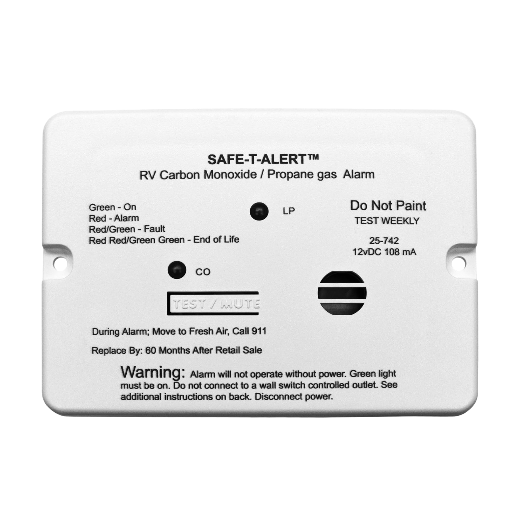 Mini Safe T Alert - Dual LP/CO Alarm - Flush Mount White - 25-742-WT
