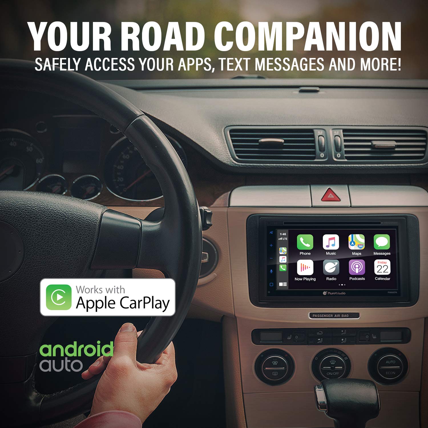 Apple Carplay Planet Audio P9950CPA Android Auto Car Multimedia Player - Double-Din, 6.75 Inch LCD Touchscreen, Bluetooth, MP3-DVD-CD-USB-Aux in, Am/FM Car Radio, Multi Color Illumination