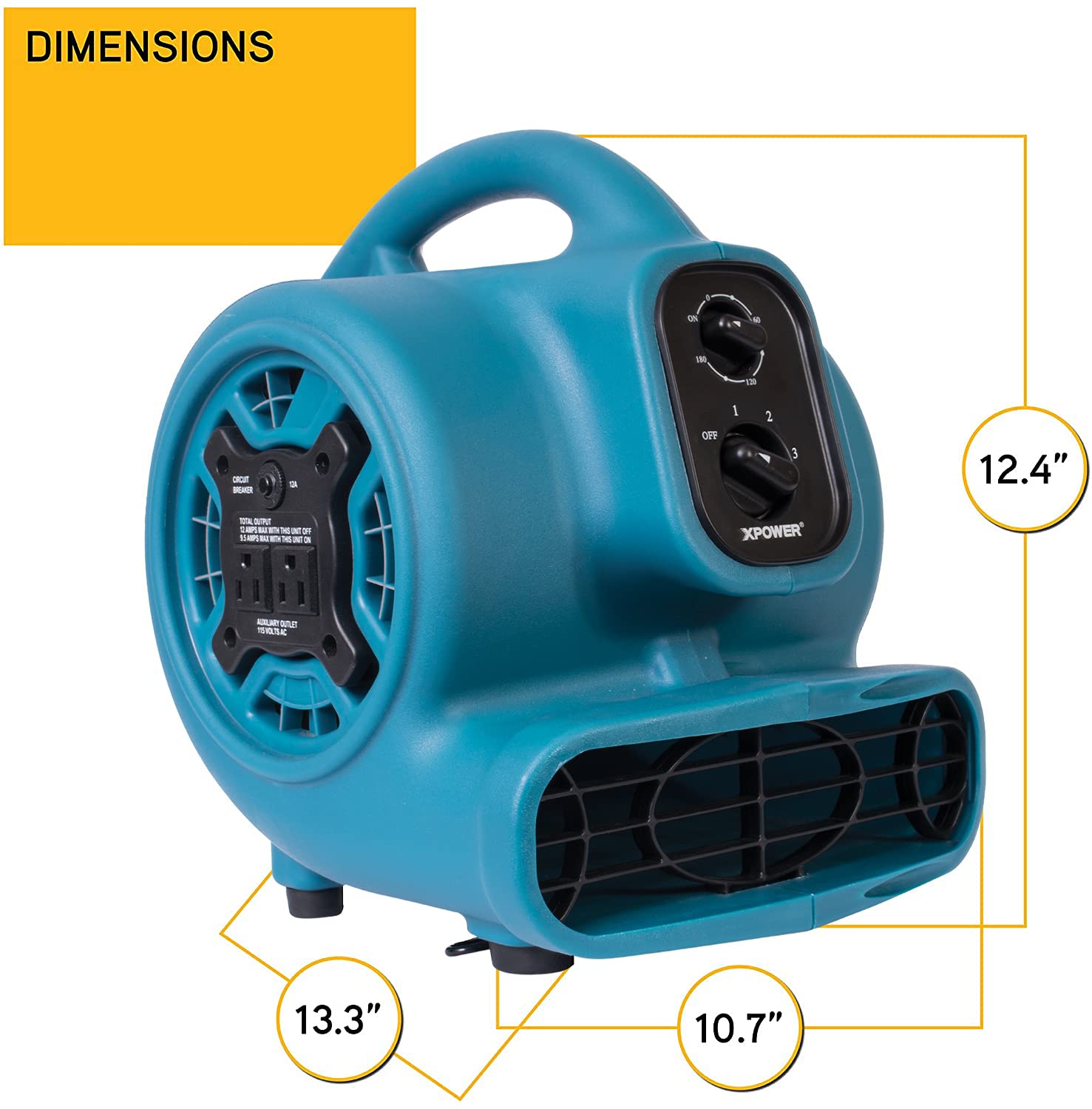 Mini Mighty XPOWER P-230AT 1/4 HP 925 CFM Centrifugal Air Mover, Carpet Dryer, Floor Fan, Blower, Stackable, Daisy Chain, for Water Damage Restoration, Janitorial, Plumbing, Home Use
