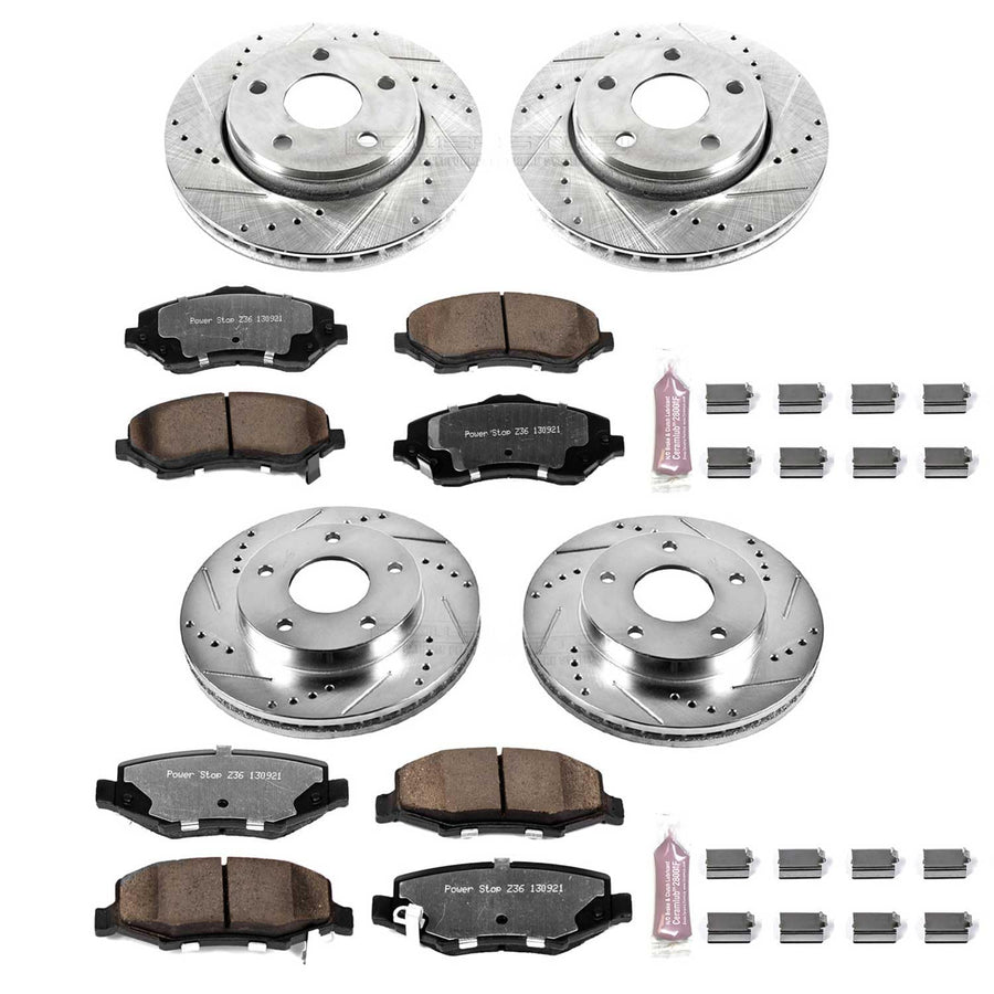 Power Stop Brake Kit Front and Rear For 2007 2008 2009 2010 2011 Dodge Nitro - Truck & Tow Carbon Fiber Ceramic Pads & Drilled and Slotted Rotors Replacement, K2832-36