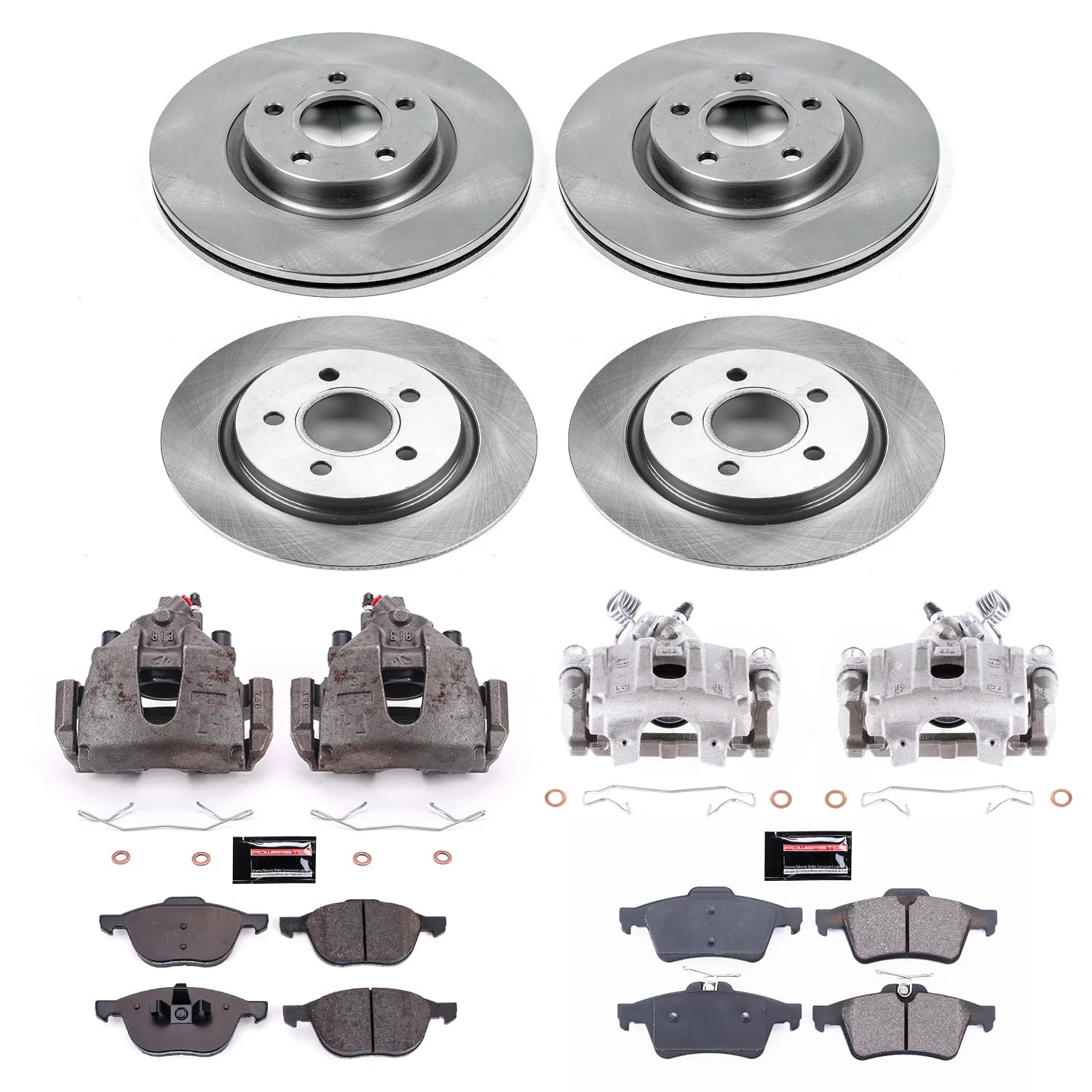 Power Stop Autospecialty KCOE4051 Replacement Front and Rear Caliper Kit-Rotors, Ceramic Brake Pads, Calipers For Volvo C30 2008-2013 [Model Specific]