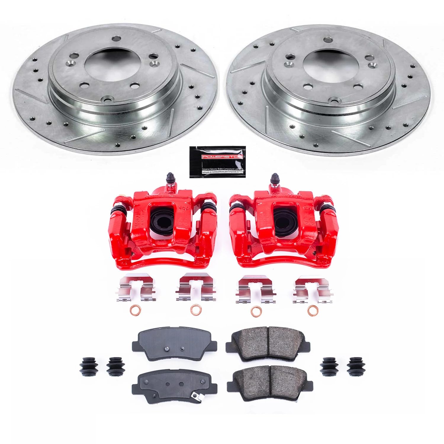 Power Stop Z23 Evolution Sport Rear Brake Caliper Kit- Brake Pads, Brake Rotors and Brake Calipers For Hyundai Sonata 2011-2015, Kia Optima 2011-2015 [Model Specific]