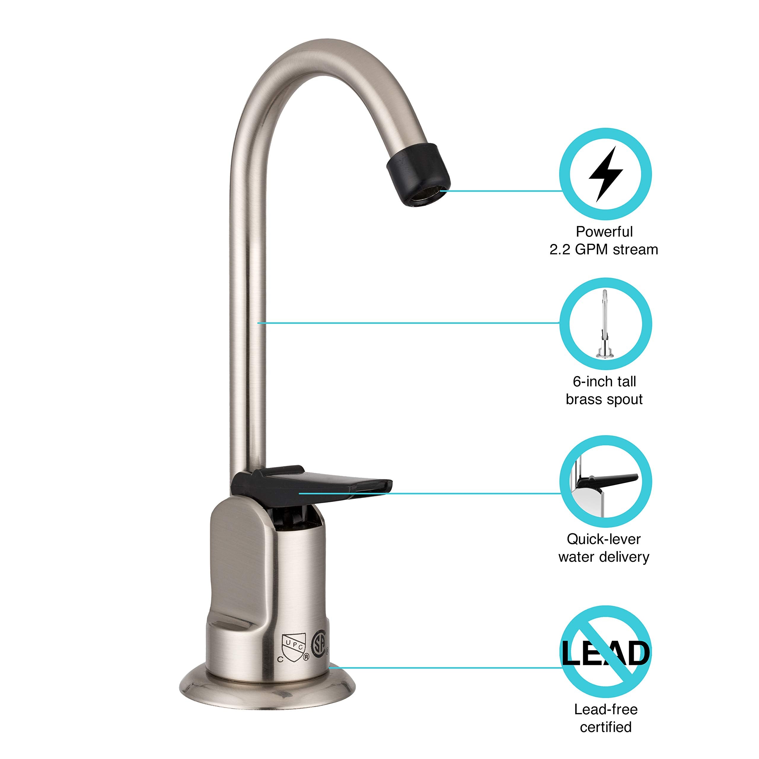 Dura Faucet RV Drinking Faucet DF-DF350-SN - 6-inch Tall (Brushed Satin Nickel)