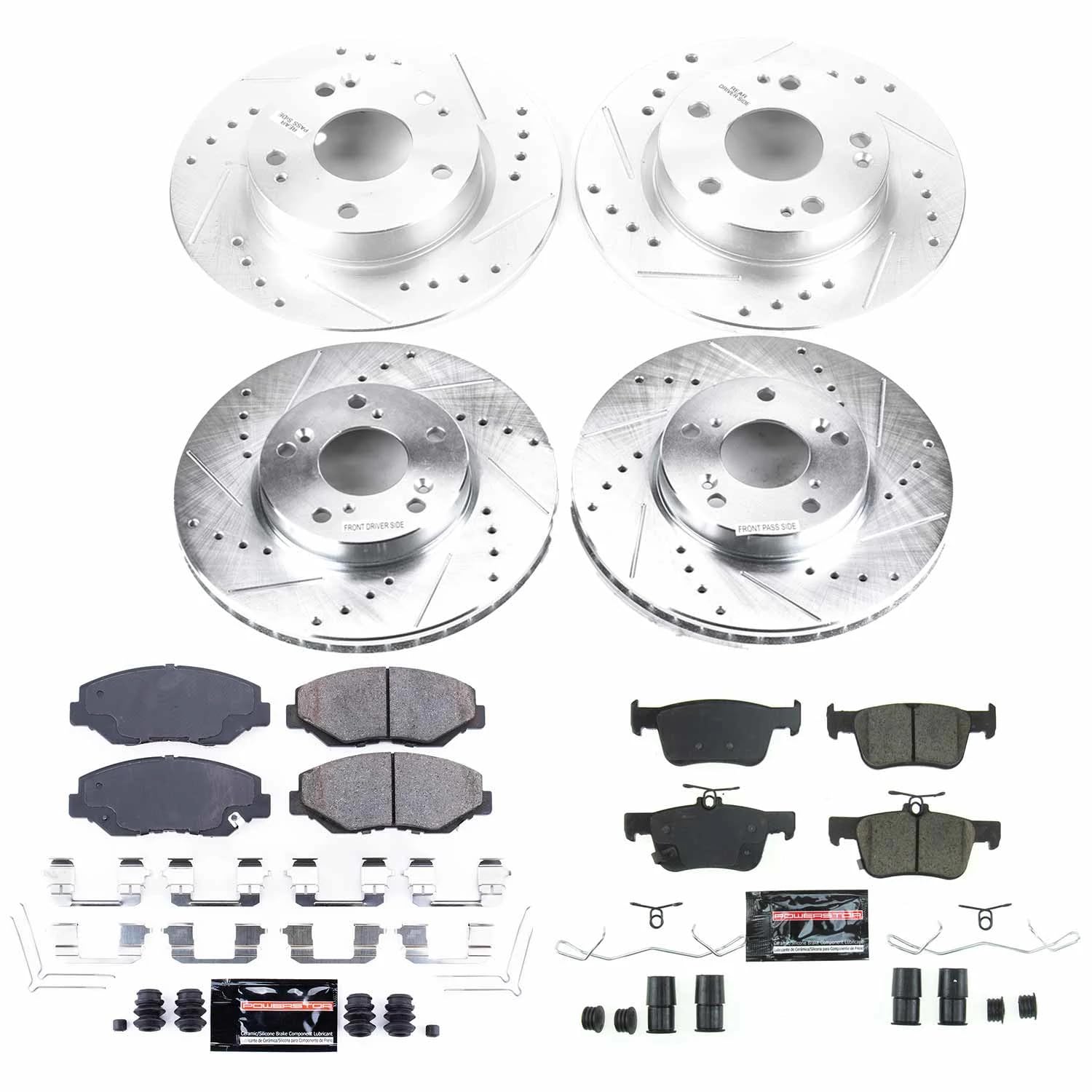 Power Stop K8620, Front and Rear Z23 Brake Kit-Drilled/Slotted Rotors & Carbon Ceramic Brake Pads For Honda Civic 2020-2021 [Model Specific]