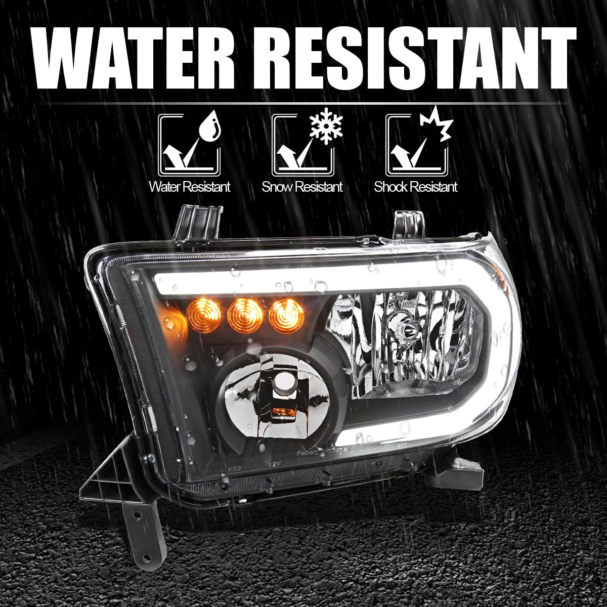 Black Headlights w/LED Tube SPEC-D TUNING Compatible with 2007-2013 Toyota Tundra, Left + Right Pair Headlamp Assembly