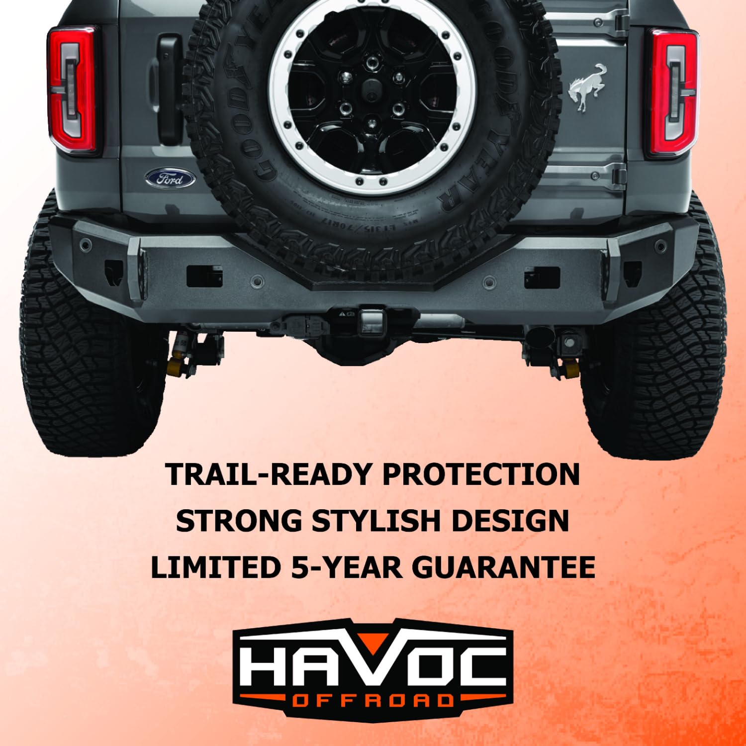 Steel Bender Rear Bumper HAVOC OFFROAD for Ford Bronco | Light Mounts, Integrated Lift Points, Black | HFB-03-002 | 2021-2025 Ford Bronco