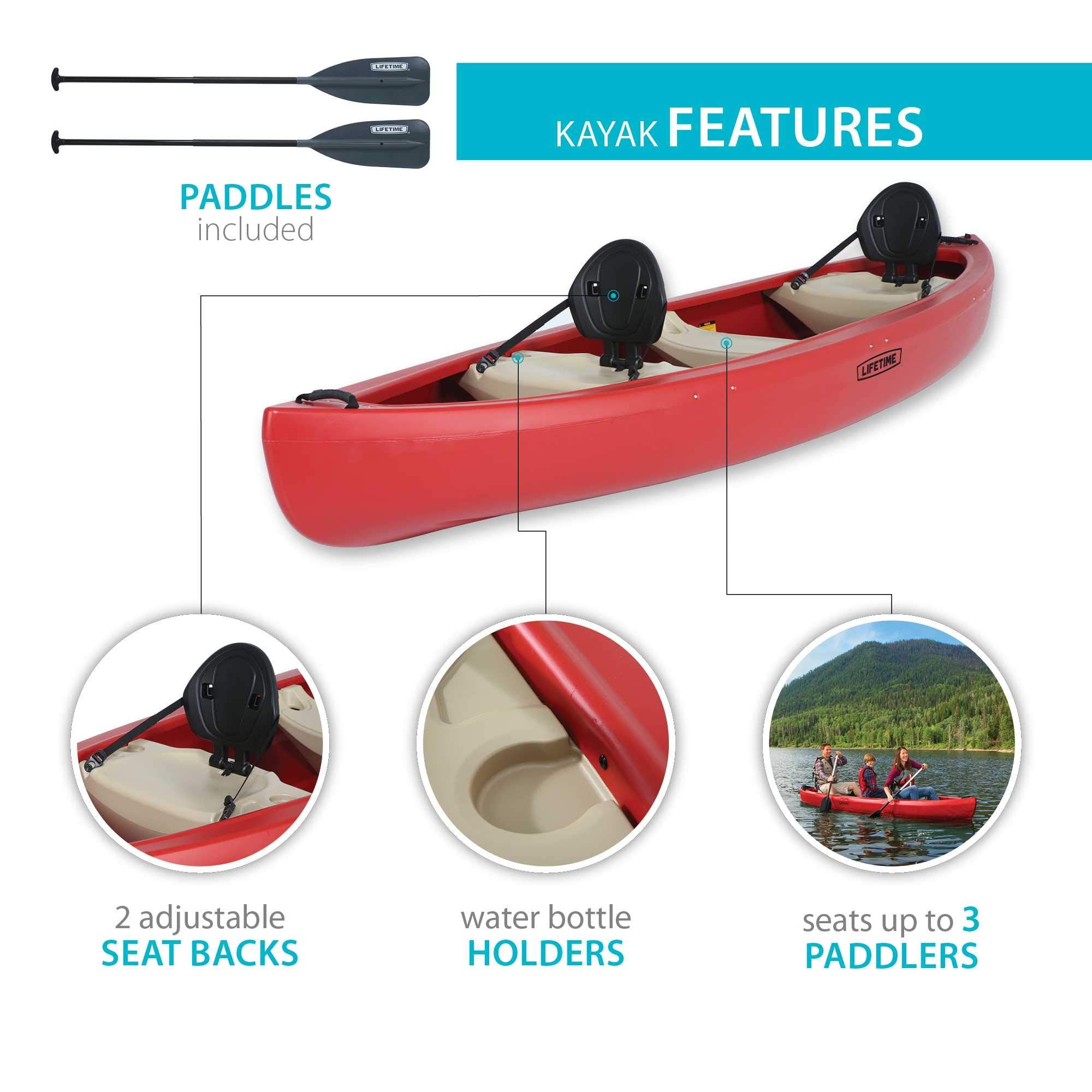 Kodiak Lifetime Canoe with 2 Paddles, Red, 13'