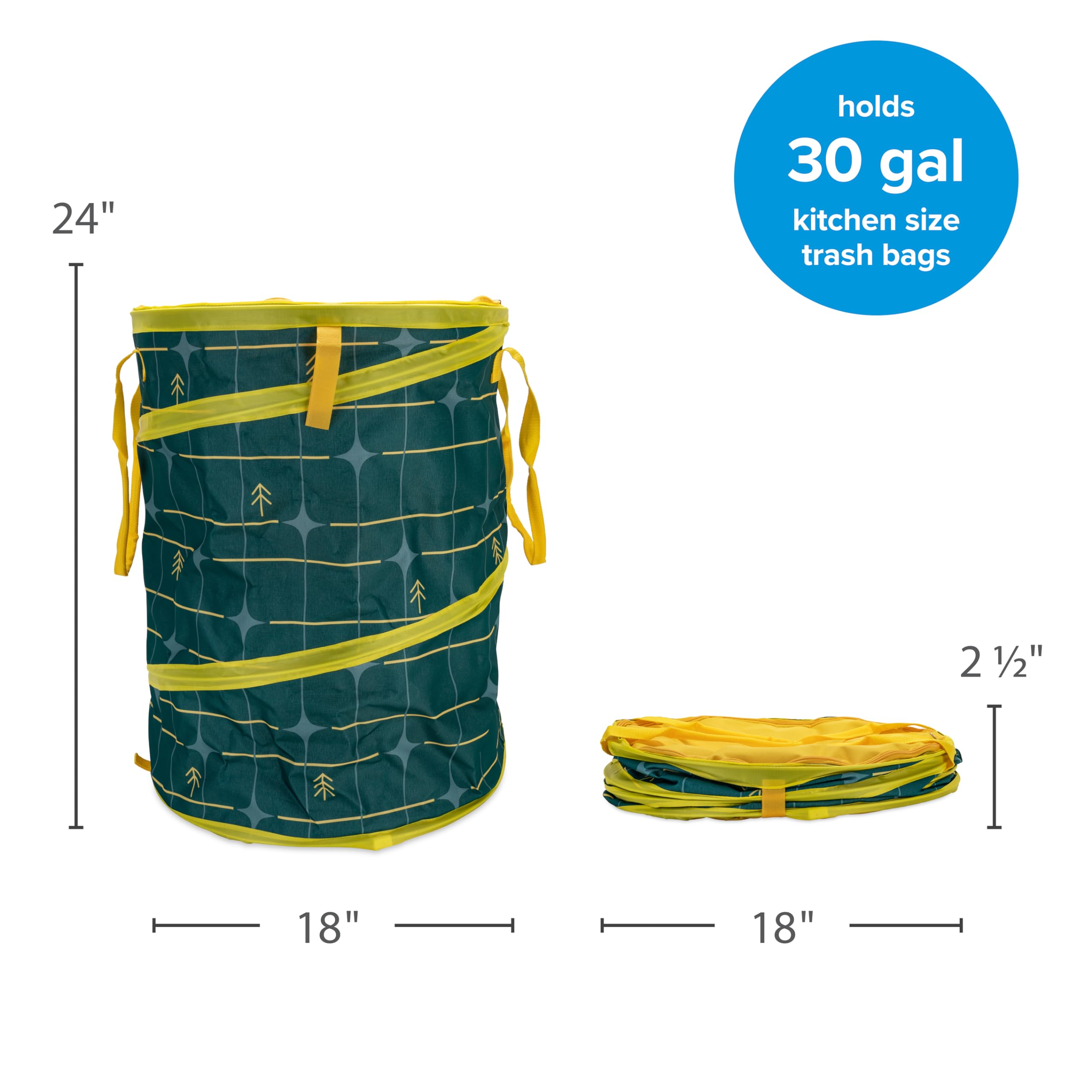 Camco Utility Container Pop-Up - Use as Collapsible Trash Can When Camping - Holds 30-Gallon Kitchen-Size Trash Bags - 2-Ft Tall & Collapses for RV Storage and Organization (53490)