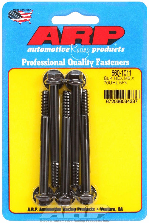 Black Oxide ARP M6 x 1.00 x 70 Hex Bolts (5/pkg)