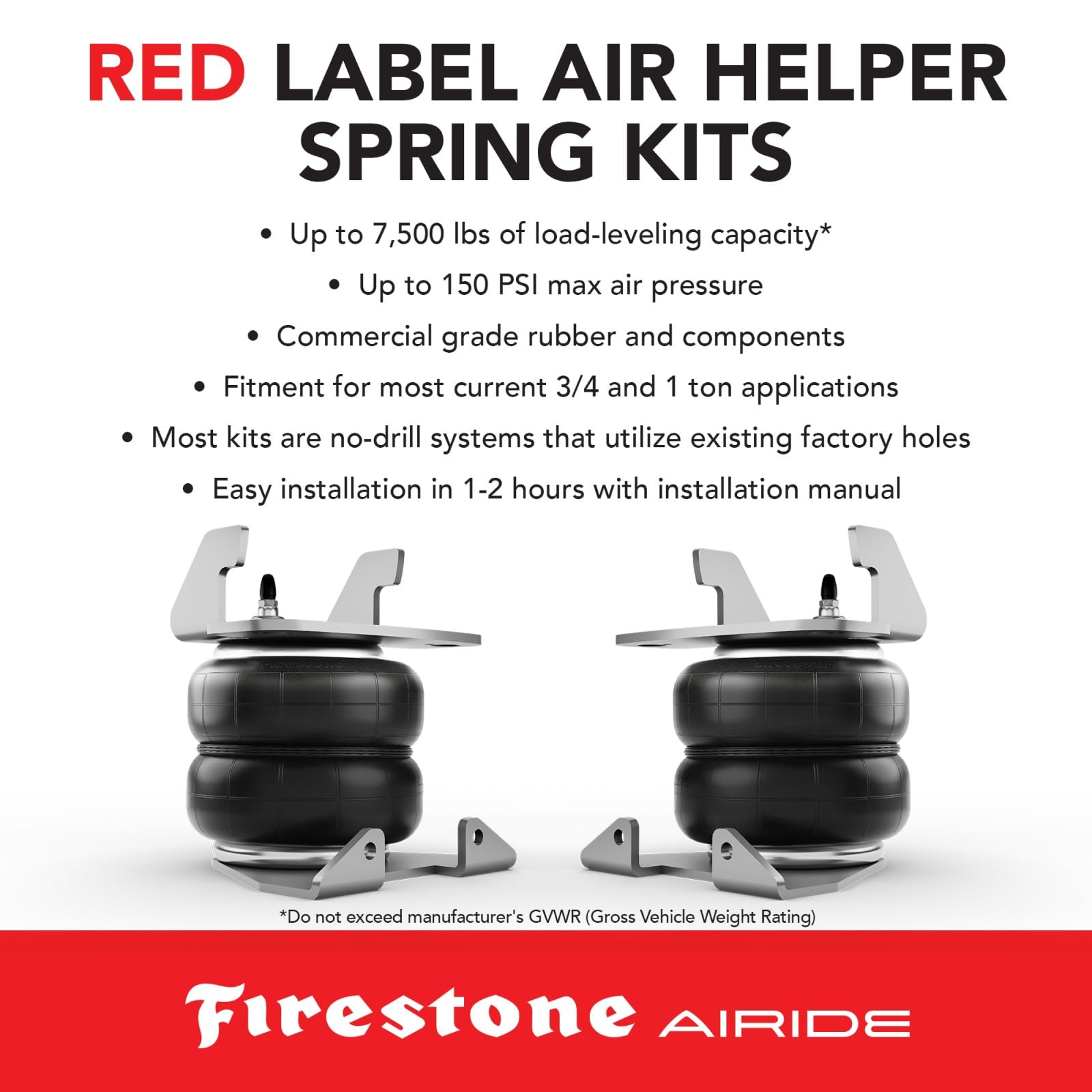 Firestone 2716 Airide RED Label Extreme Duty Rear Air Spring Kit fits 2017-2025 Ford F250 F350 F450 4WD | Up to 7,500 lbs Load-Leveling Capacity | 150 PSI | Easy Installation