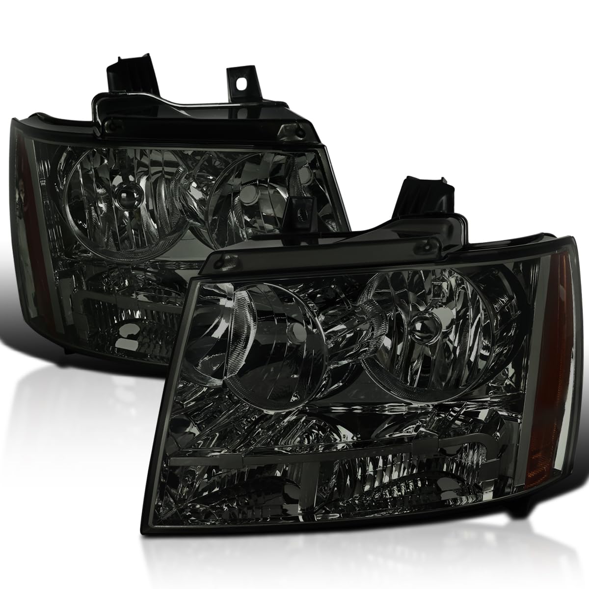 Smoke Headlights SPEC-D TUNING Compatible with 2007-2013 Chevy Avalanche, 2007-2014 Tahoe Suburban, L+R Pair Head Light Lamp Assembly