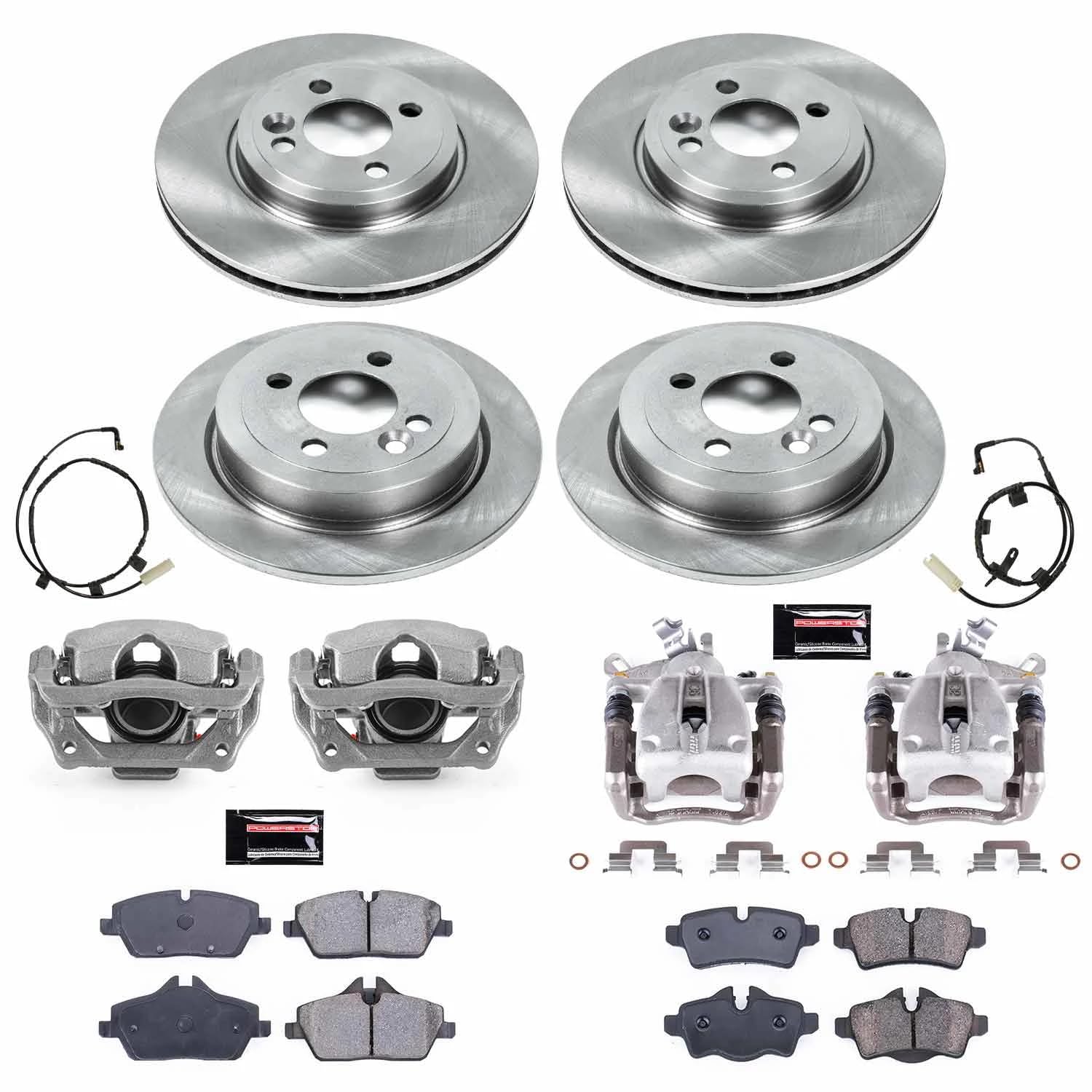 Power Stop KCOE6298 Front and Rear Brake Kit-Drilled/Slotted Rotors, Ceramic Brake Pads & Calipers Stock Replacement For Mini Cooper 2007-2010 [Model Specific]