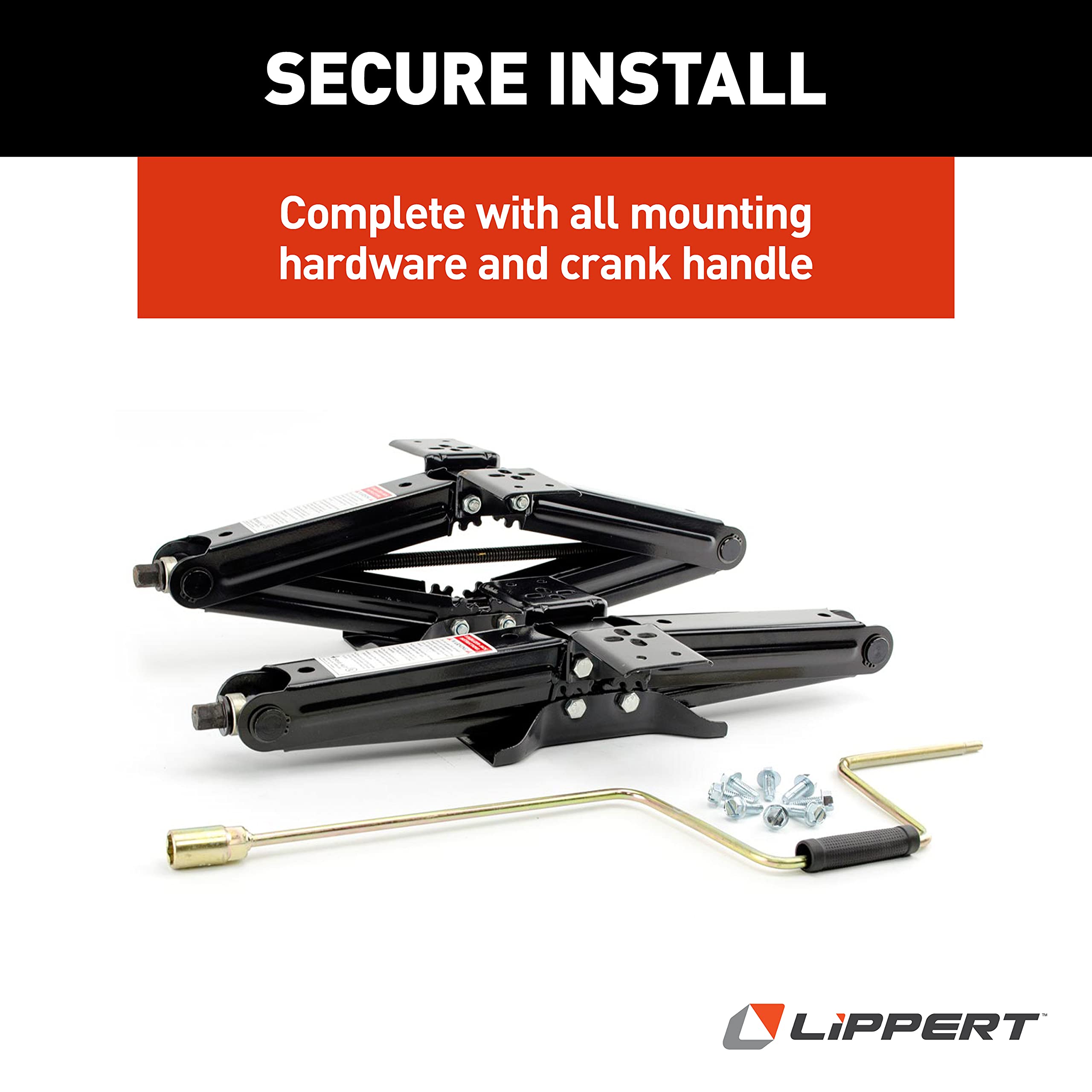 Lippert RV Manual Scissor Jacks Kit 2-Pack for RV Travel Trailer Campers, Utility Trailers, 24" Extended, 5,000 lbs. Load Capacity Per Jack, Stable Base, 4-1/4" Retracted, Crank Handle - 285326