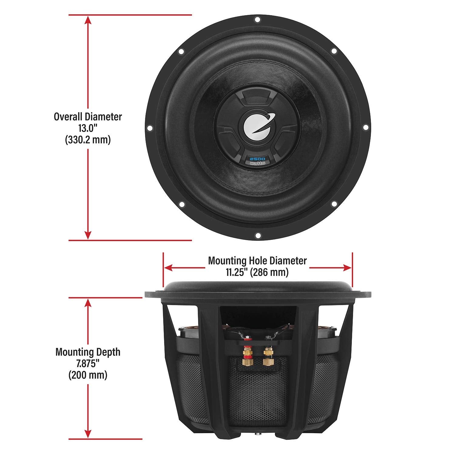 12 Inch Planet Audio BBD12B Car Subwoofer - 2500 Watts Maximum Power, Dual 4 Ohm Voice Coil, Sold Individually, Black