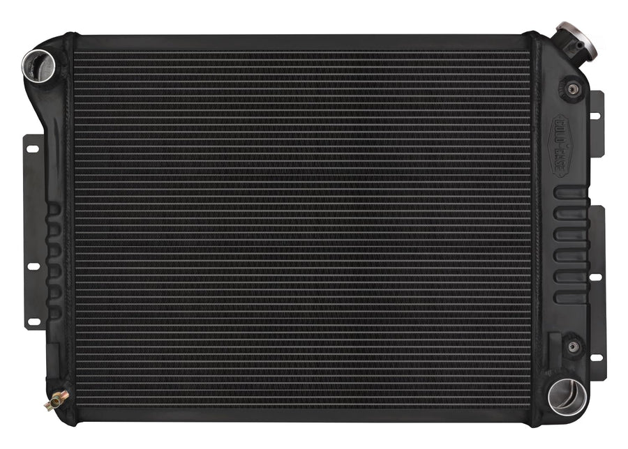 Cold Case Radiator, Black Night Rider Series Radiator, 28.8 in W x 18.5 in H x 3 in D, Driver Side Inlet, Passenger Side Outlet, Aluminum, Black Paint, Automatic, GM F-Body 1967-69, Each