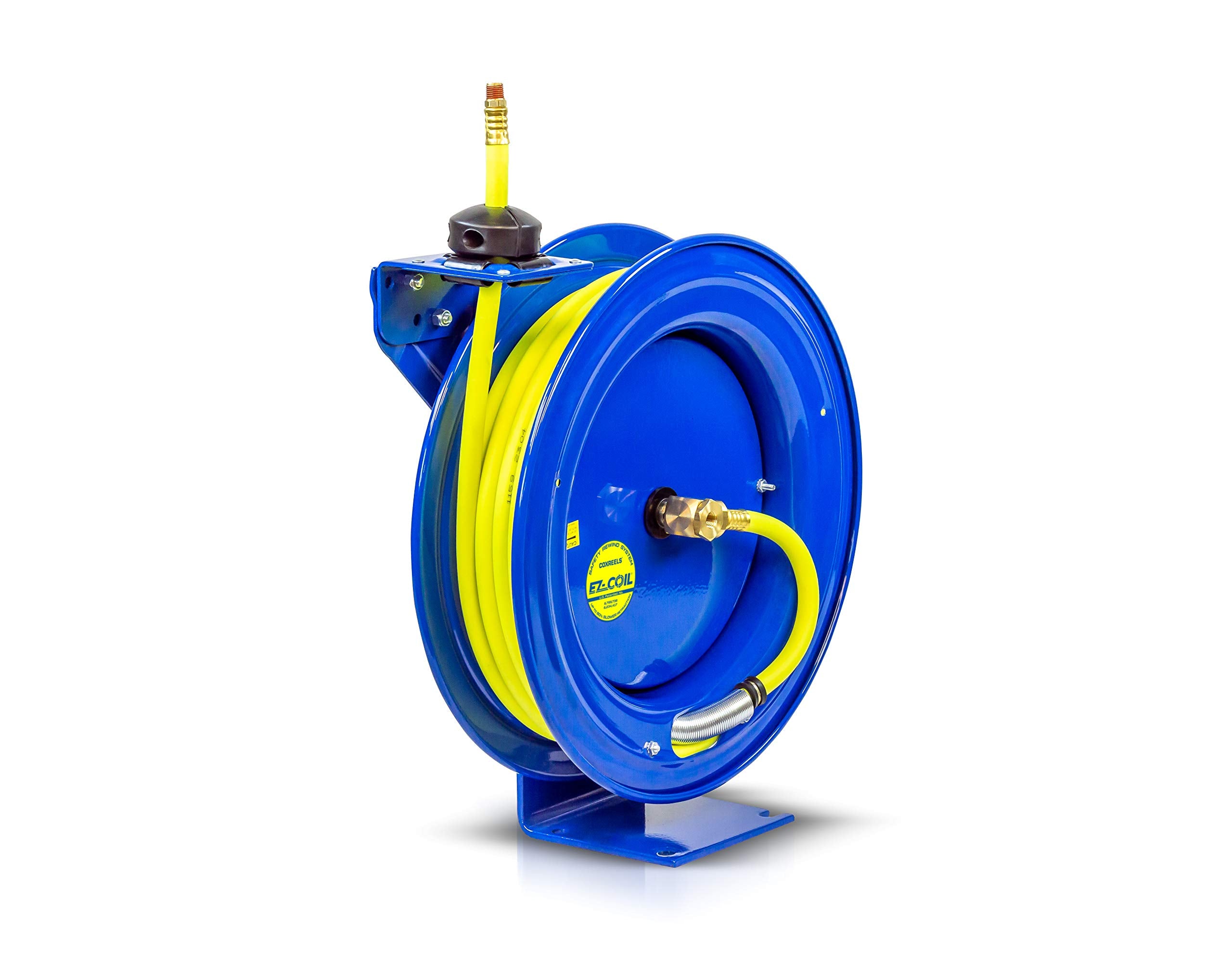 COXREELS Safety Series EZ-P-LP-450-HV Retractable Spring Rewind Hose Reel for air/Water: 1/2" I.D., 50'high Visibility Safety Hose, 300 PSI, Made in USA