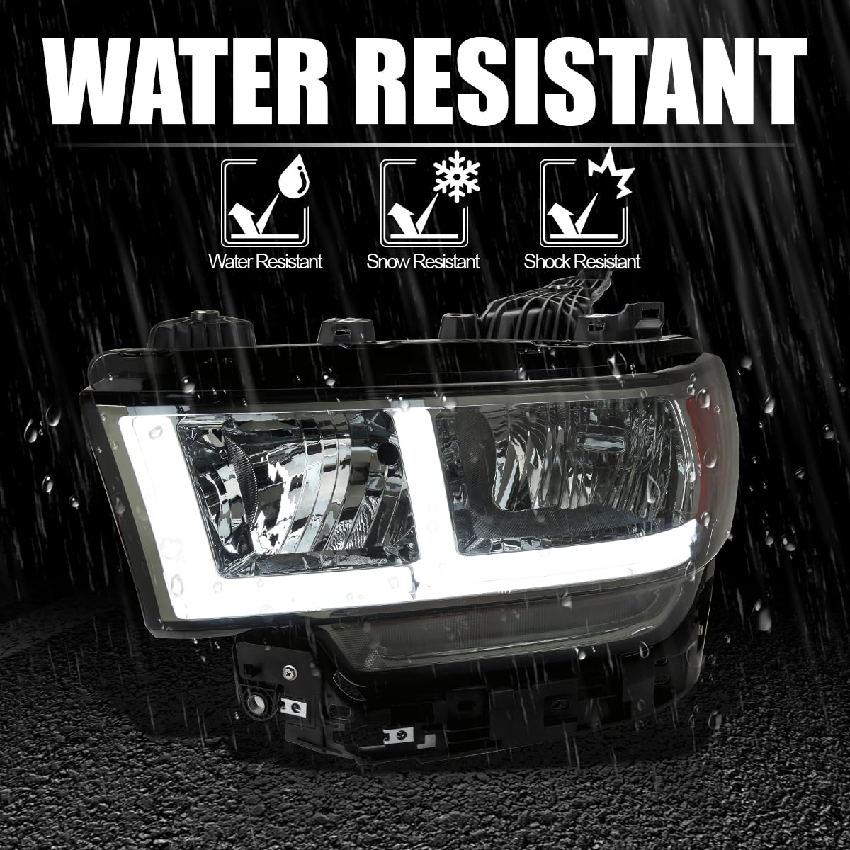 Smoke Headlights w/LED Tube SPEC-D TUNING Compatible with 2019-2024 Ram 2500/3500, Left + Right Pair Headlamp Assembly