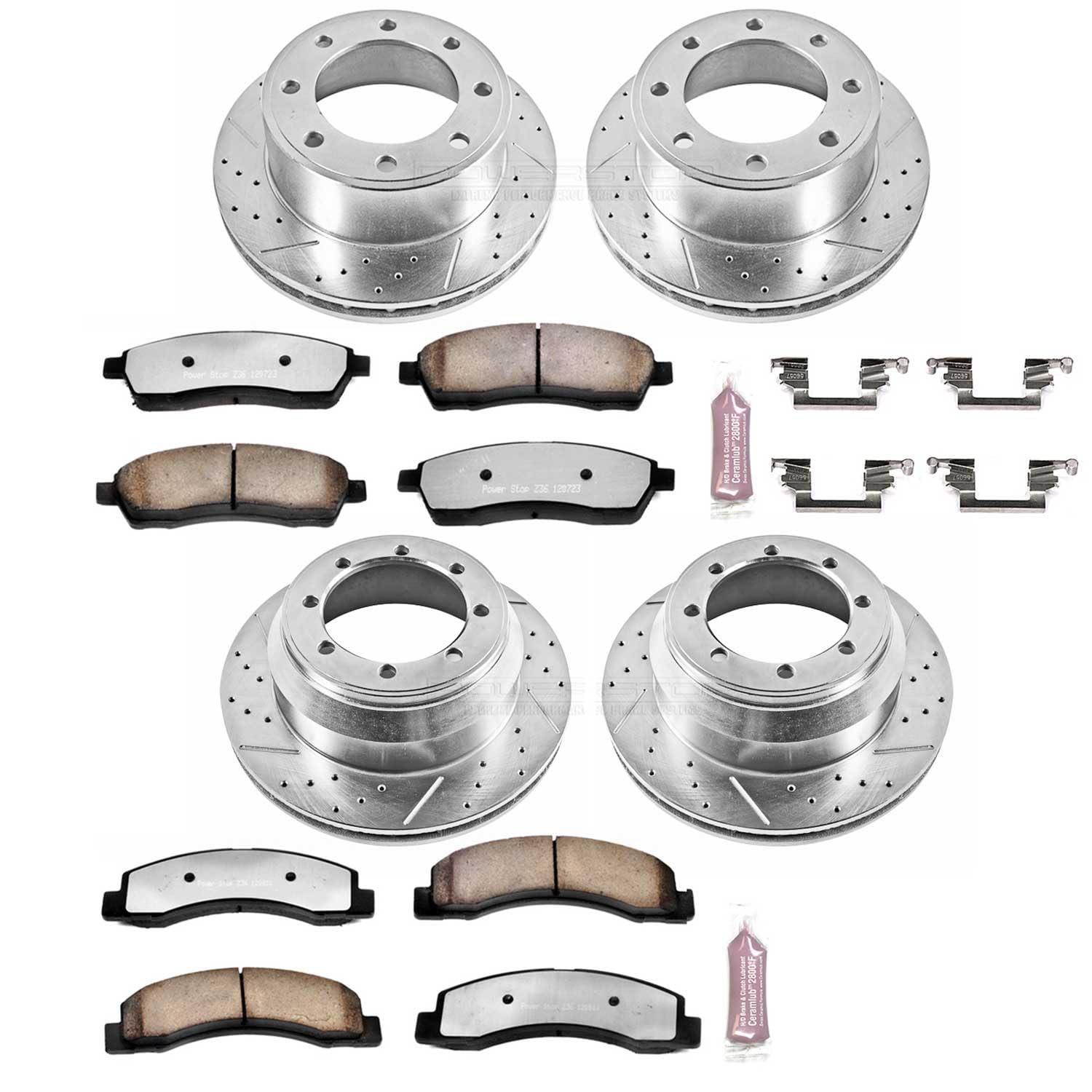 Power Stop Z36 Truck & Tow Brake Kit K1887-36 Front and Rear, Carbon Fiber Ceramic Brake Pads and Drilled/Slotted Brake Rotors For Ford F-250 Super Duty, Ford F-350 Super Duty [Model Specific]