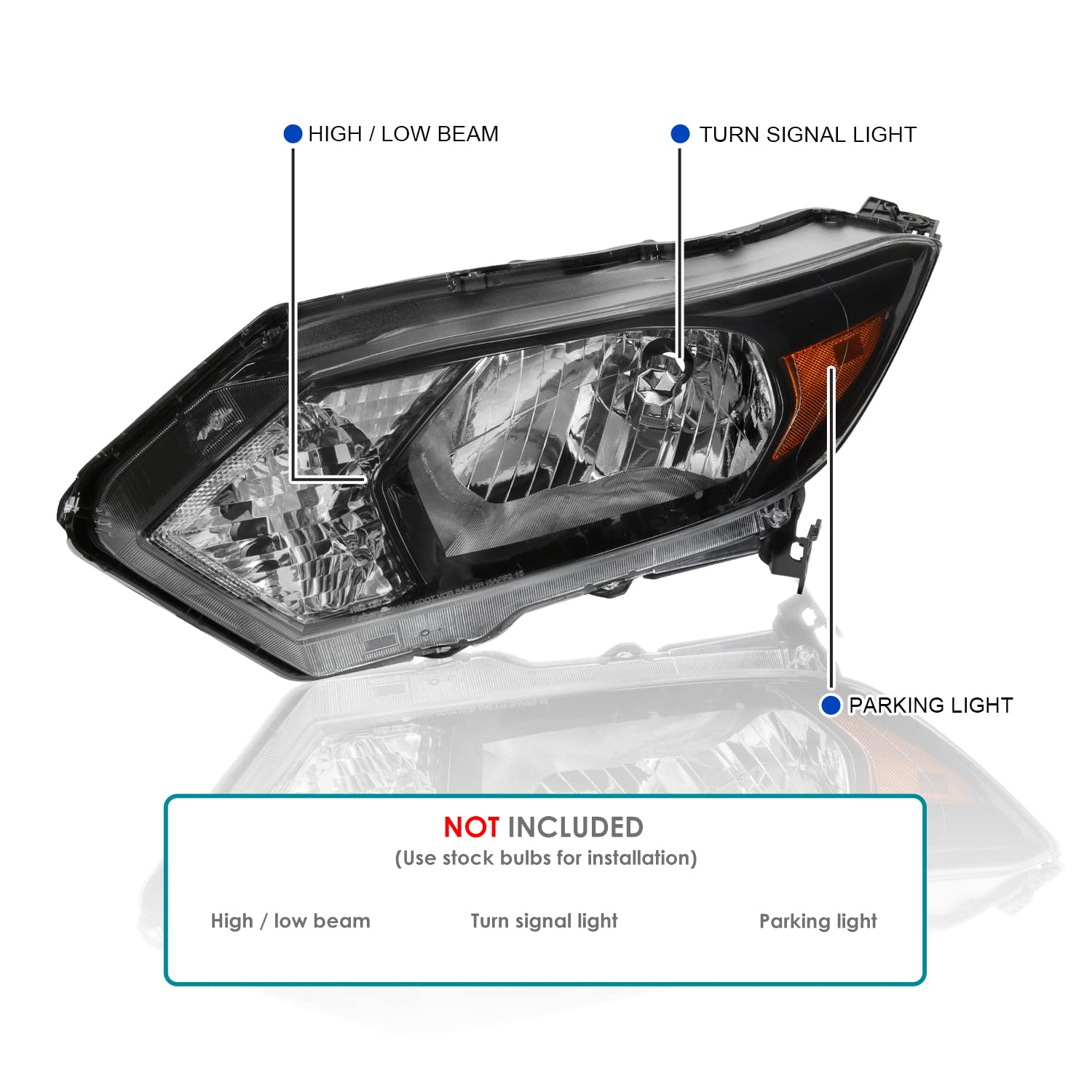 Left Driver Side SPEC-D TUNING Glossy Black Headlight Compatible with 2016-2018 Honda HR-V Headlamp Assembly