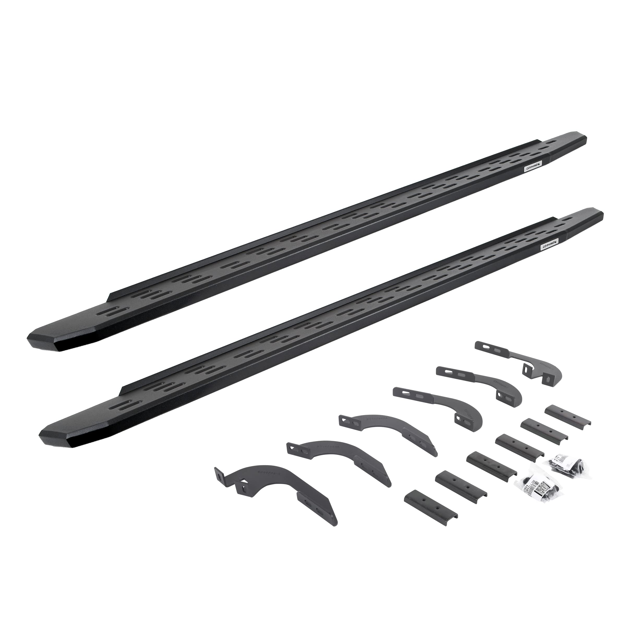 RB30 Running Boards & Brackets Go Rhino | Cab Length, Galvanized Steel, Textured Black | 69643280PC | Fits 2024 Toyota Tacoma Double Cab