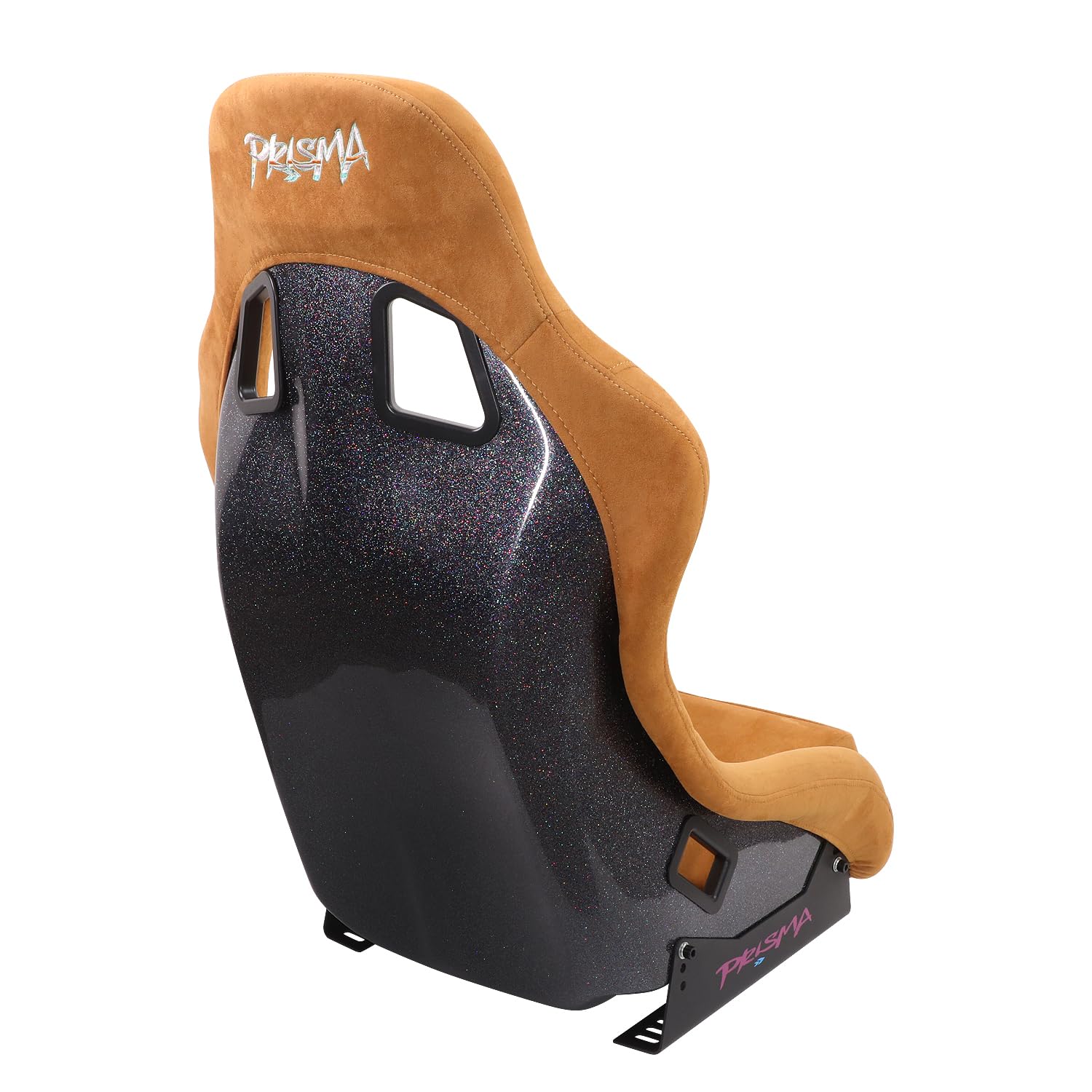 NRG Innovations Universal Fixed Back NRG-FRP-303TN-PRISMA Bucket Racing Seat for 5-Point Harnesses, Size M, Tan Alcantara Material, 22" W X 34" H X 16" D